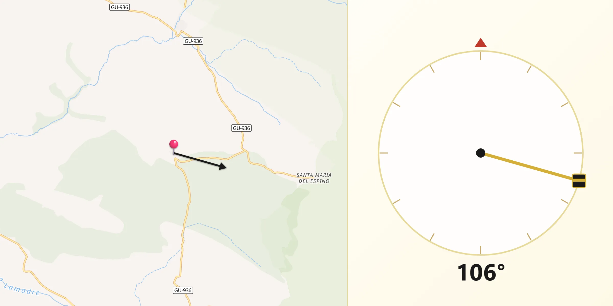 Dirección de la Qibla desde Iniéstola