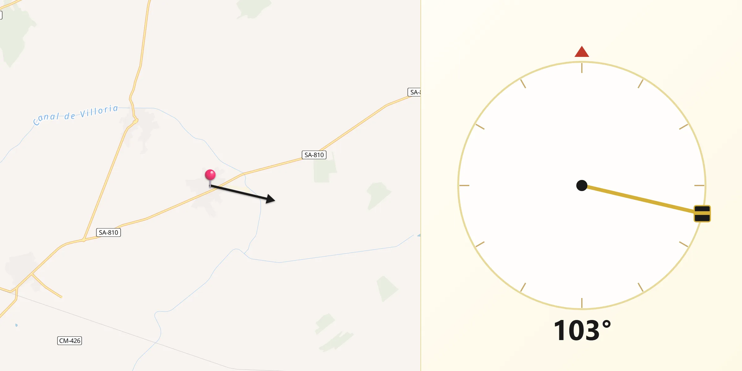 Dirección de la Qibla desde Villoría