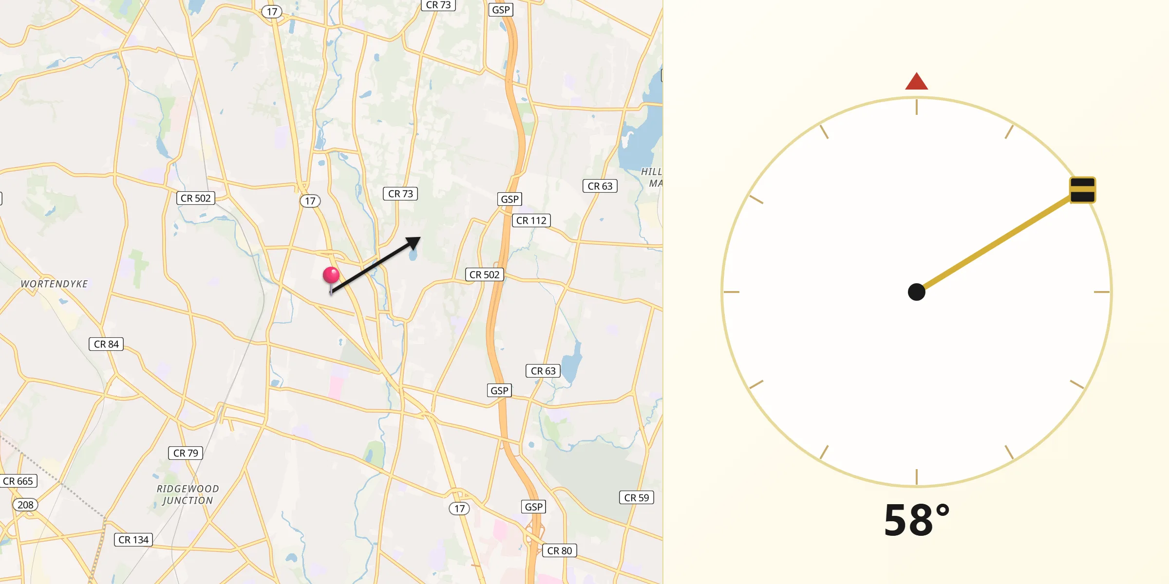 Qibla Direction from Ho-Ho-Kus