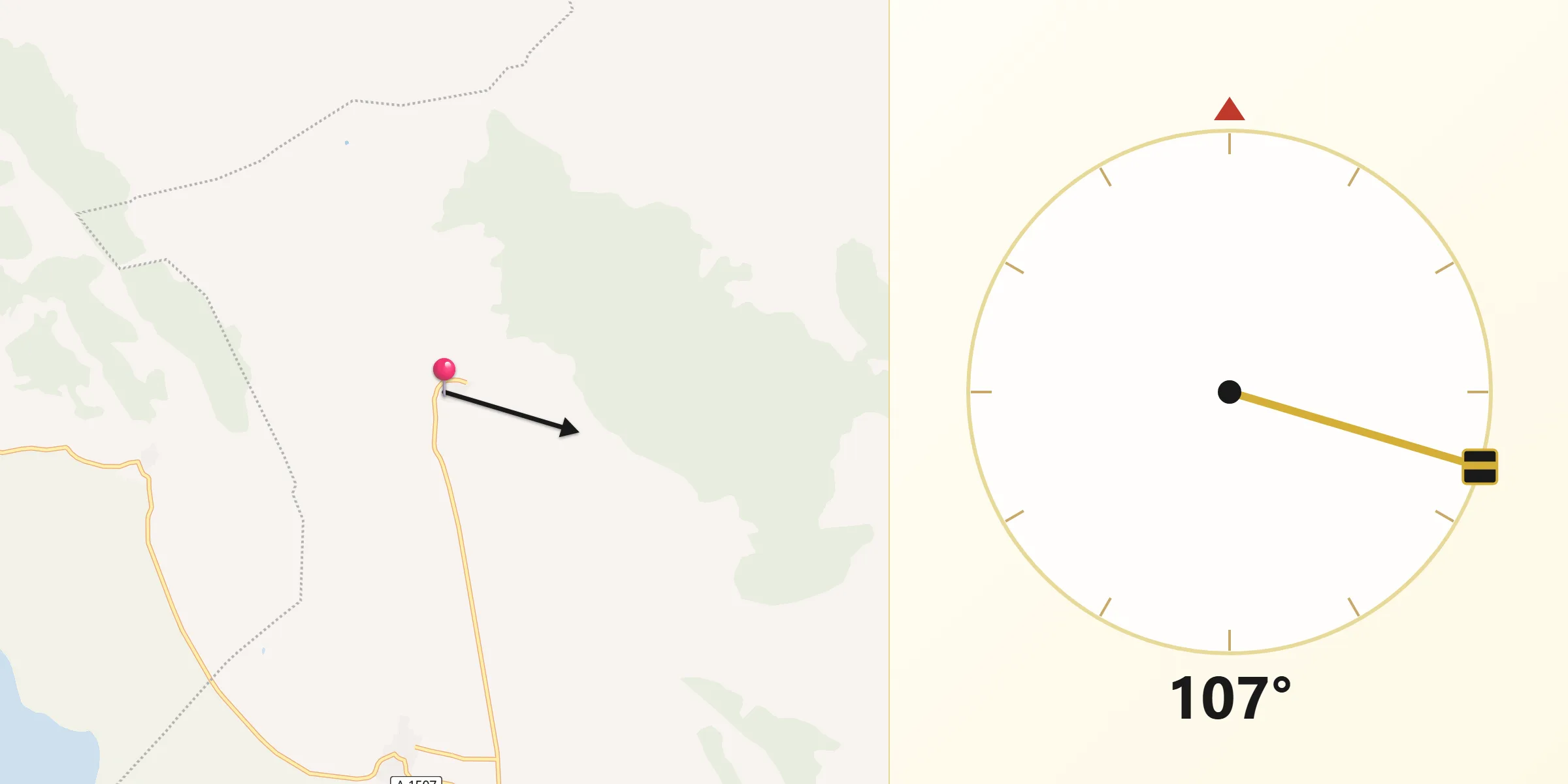 Dirección de la Qibla desde Castejón de Tornos
