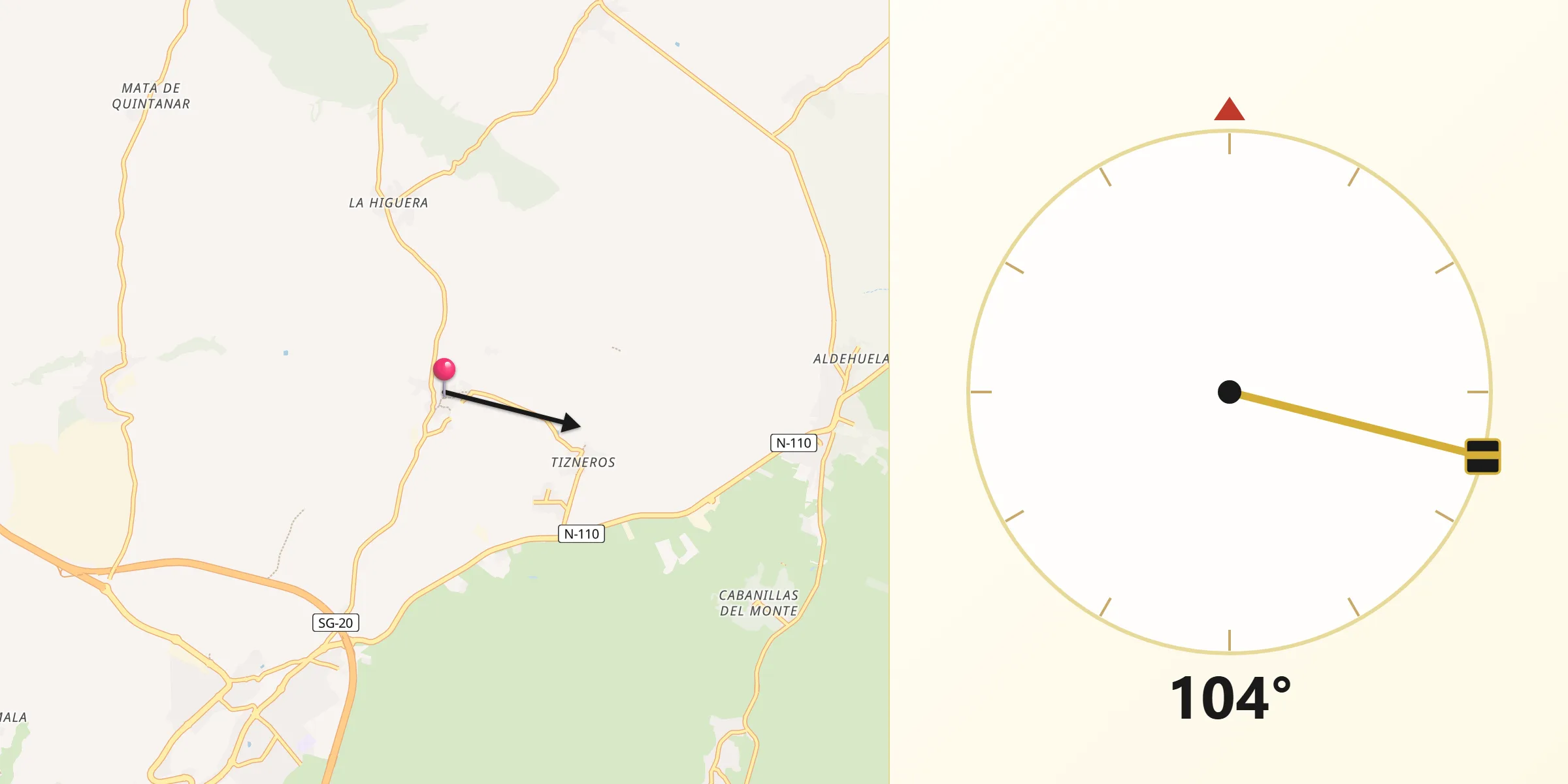 Dirección de la Qibla desde Espirdo