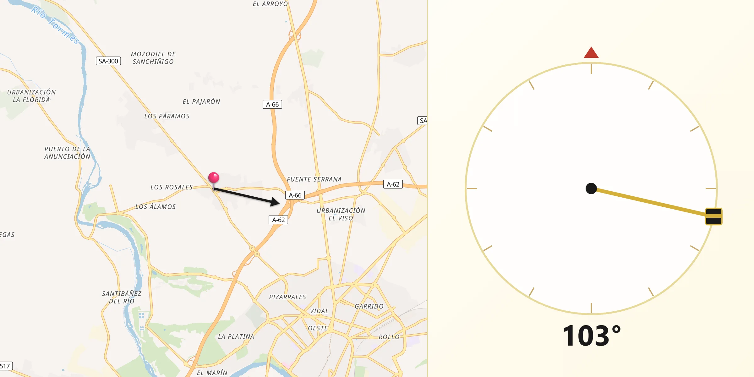 Dirección de la Qibla desde Villamayor