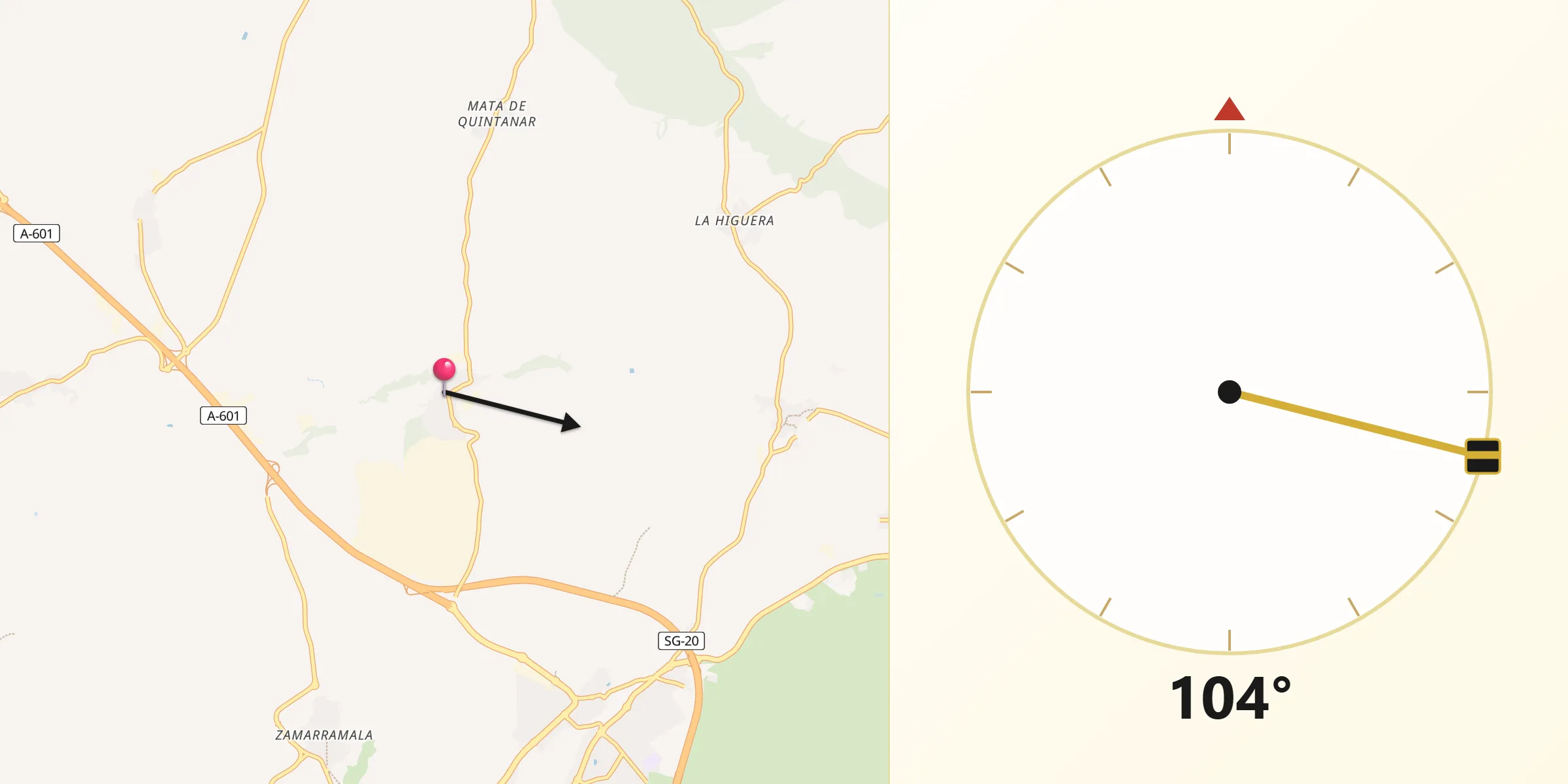 Dirección de la Qibla desde Bernuy de Porreros