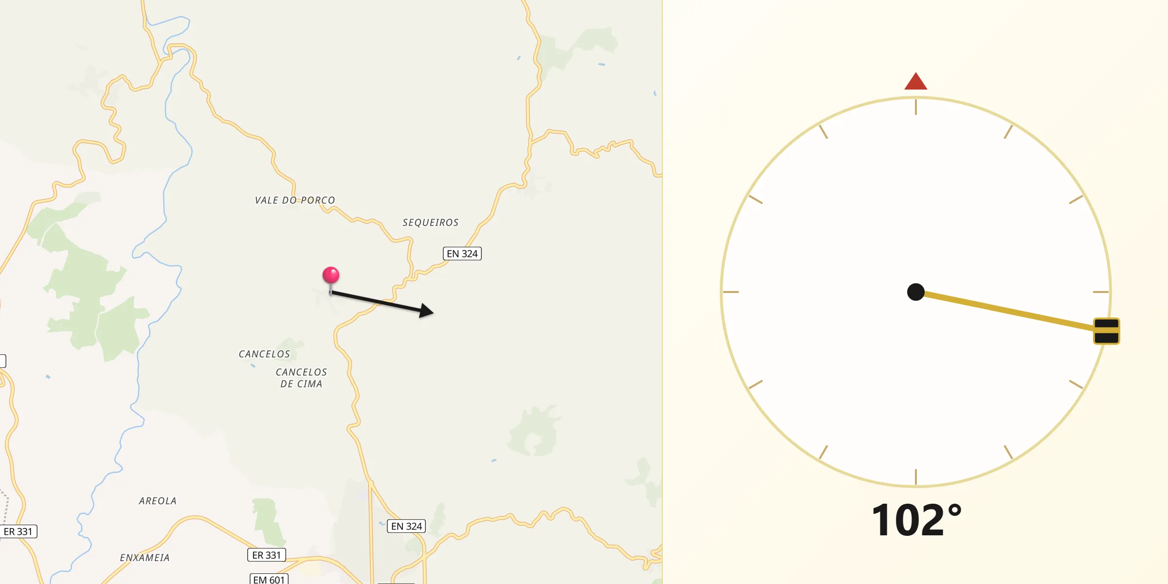 Direção da Qibla a partir de Poço do Canto