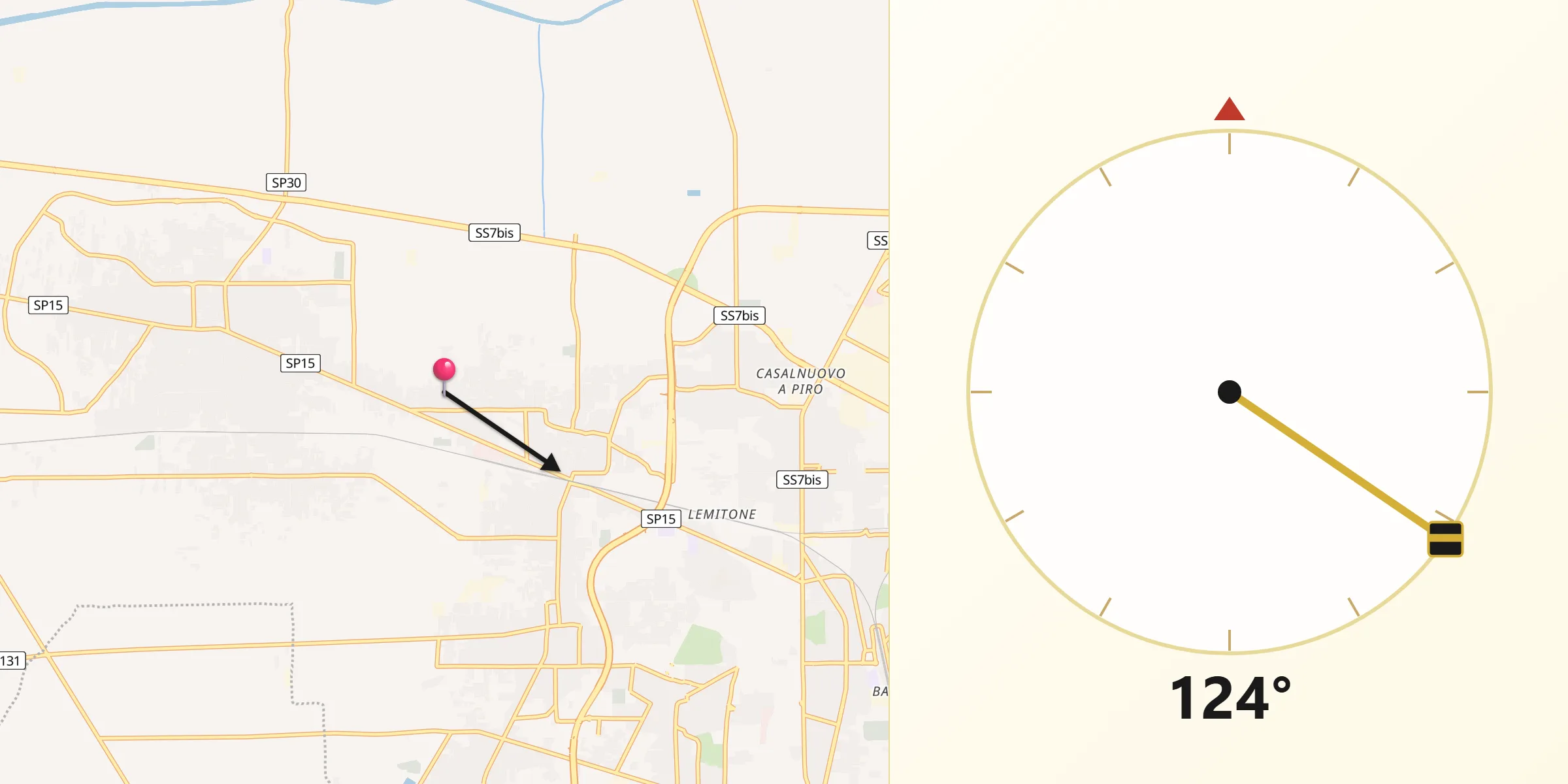 Direzione della Qibla da Villa di Briano