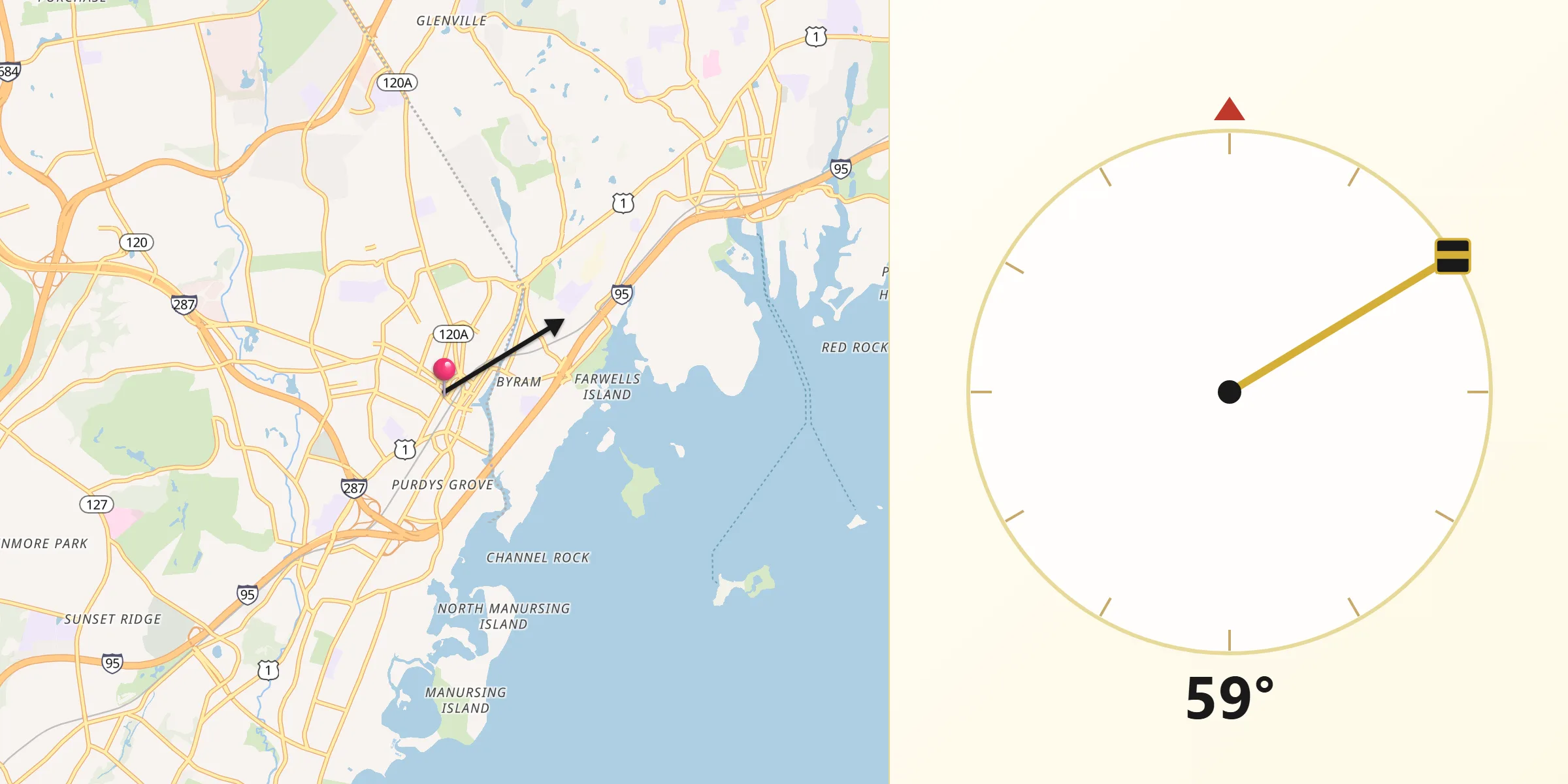 Qibla Direction from Port Chester