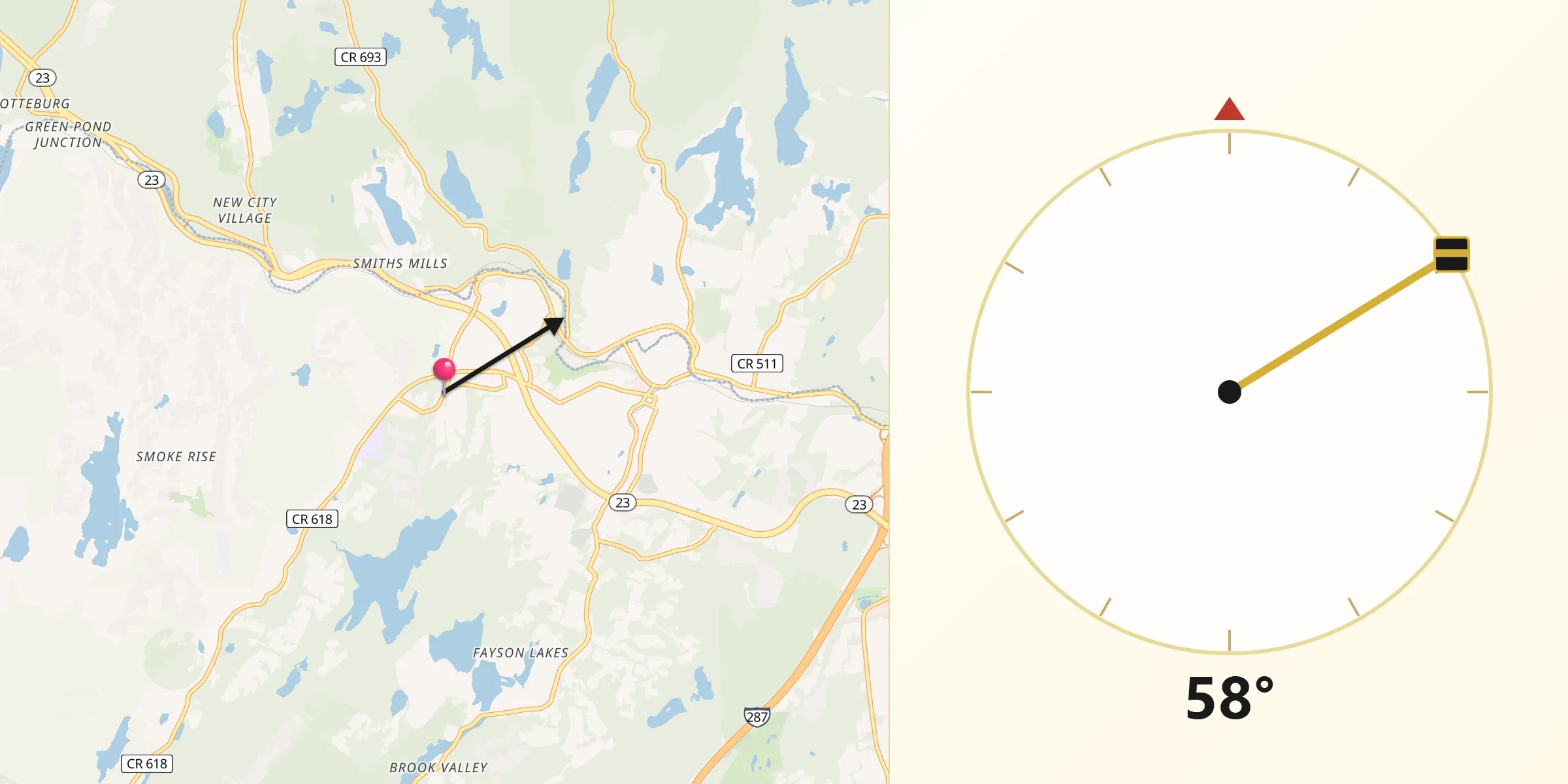 Qibla Direction from Kinnelon