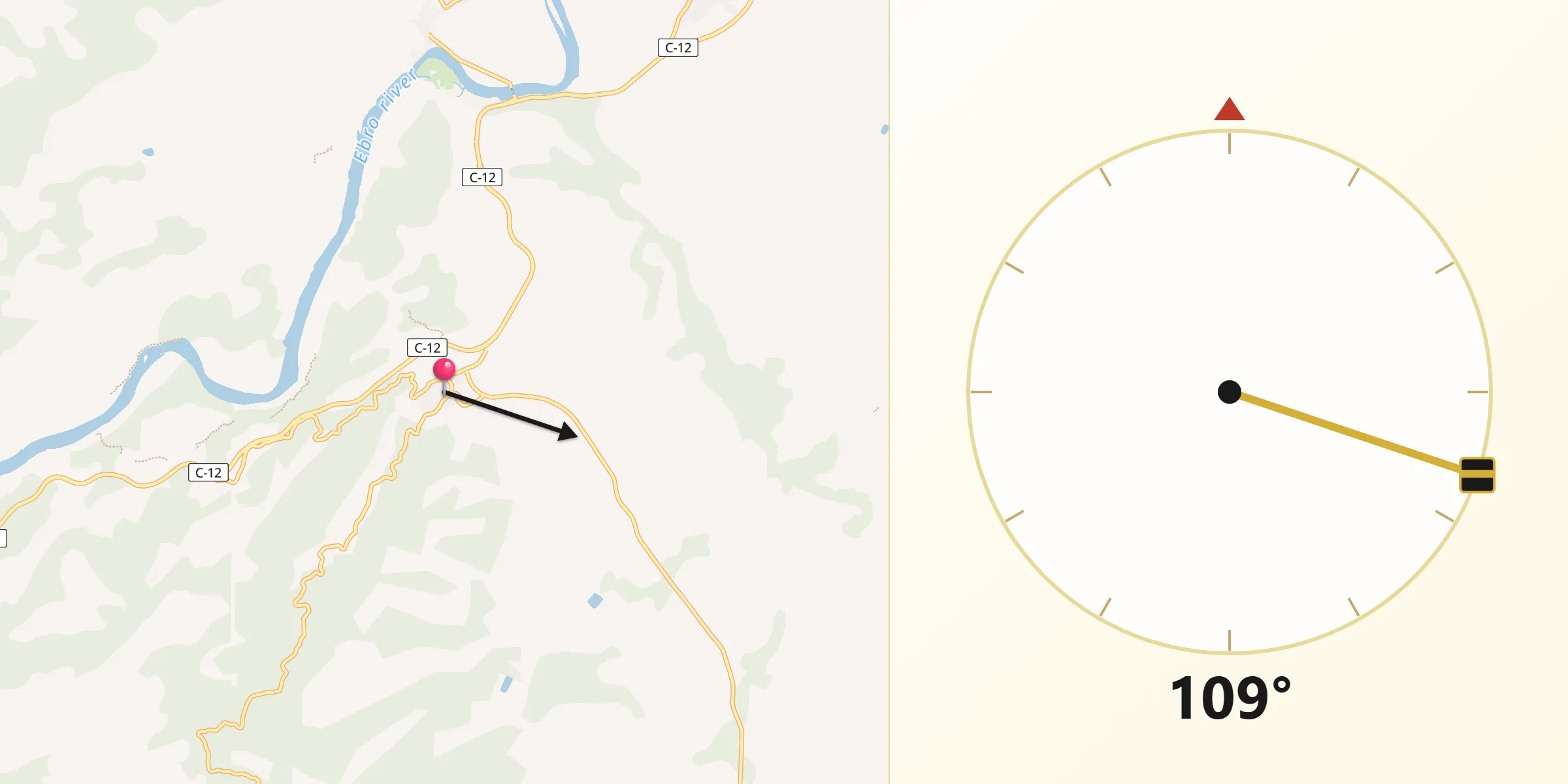 Dirección de la Qibla desde Rasquera