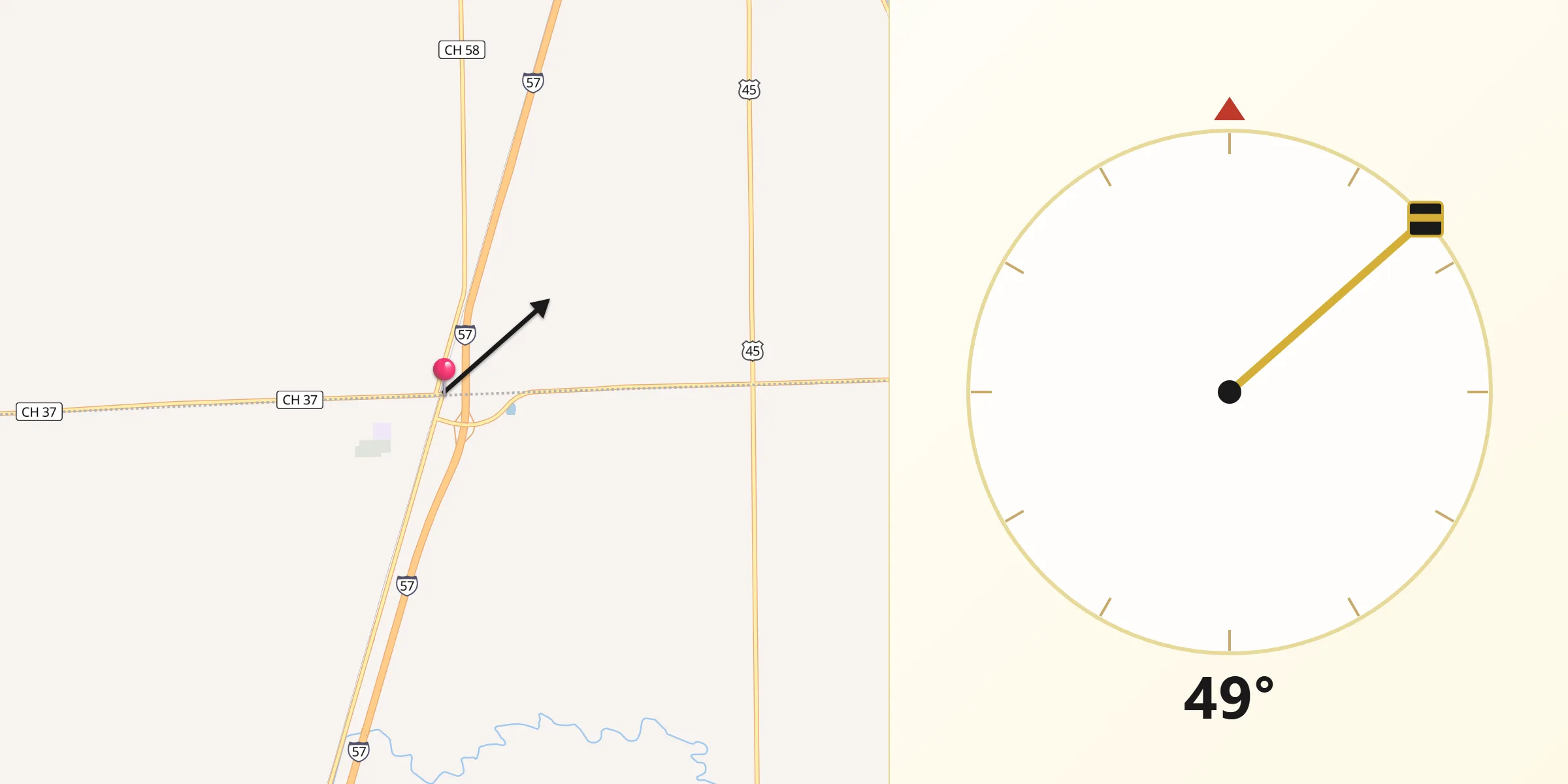 Qibla Direction from Chebanse