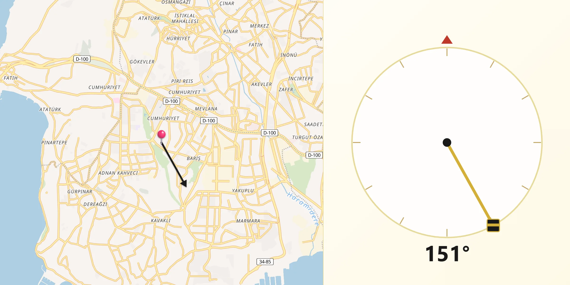 Qibla-Richtung von Beylikdüzü