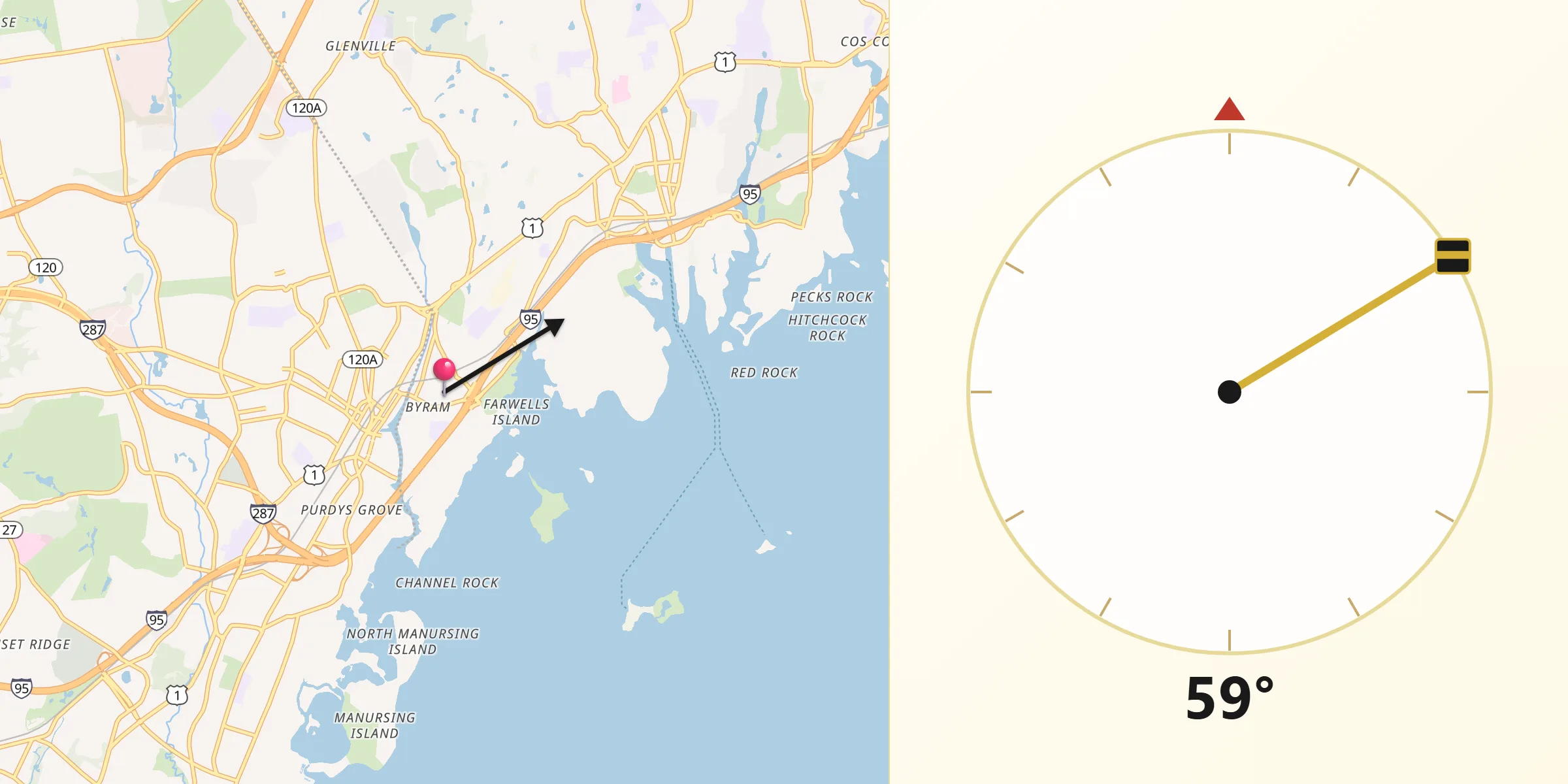 Qibla Direction from Byram