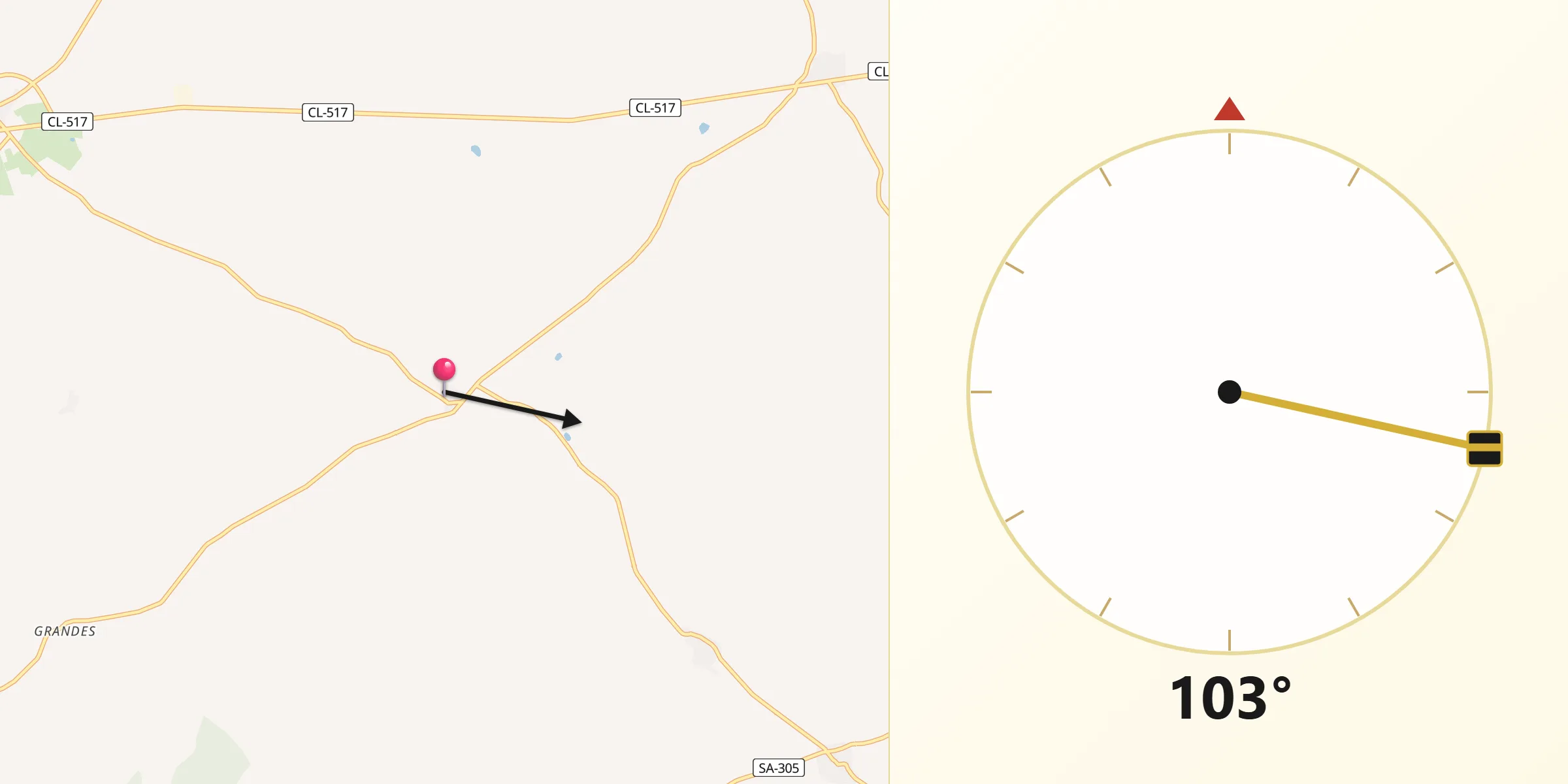 Dirección de la Qibla desde Villasdardo