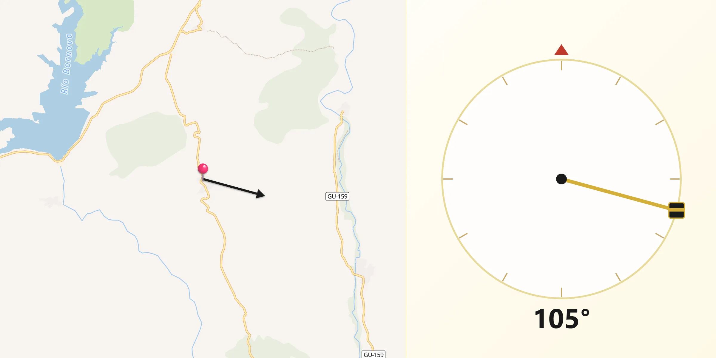 Dirección de la Qibla desde La Toba