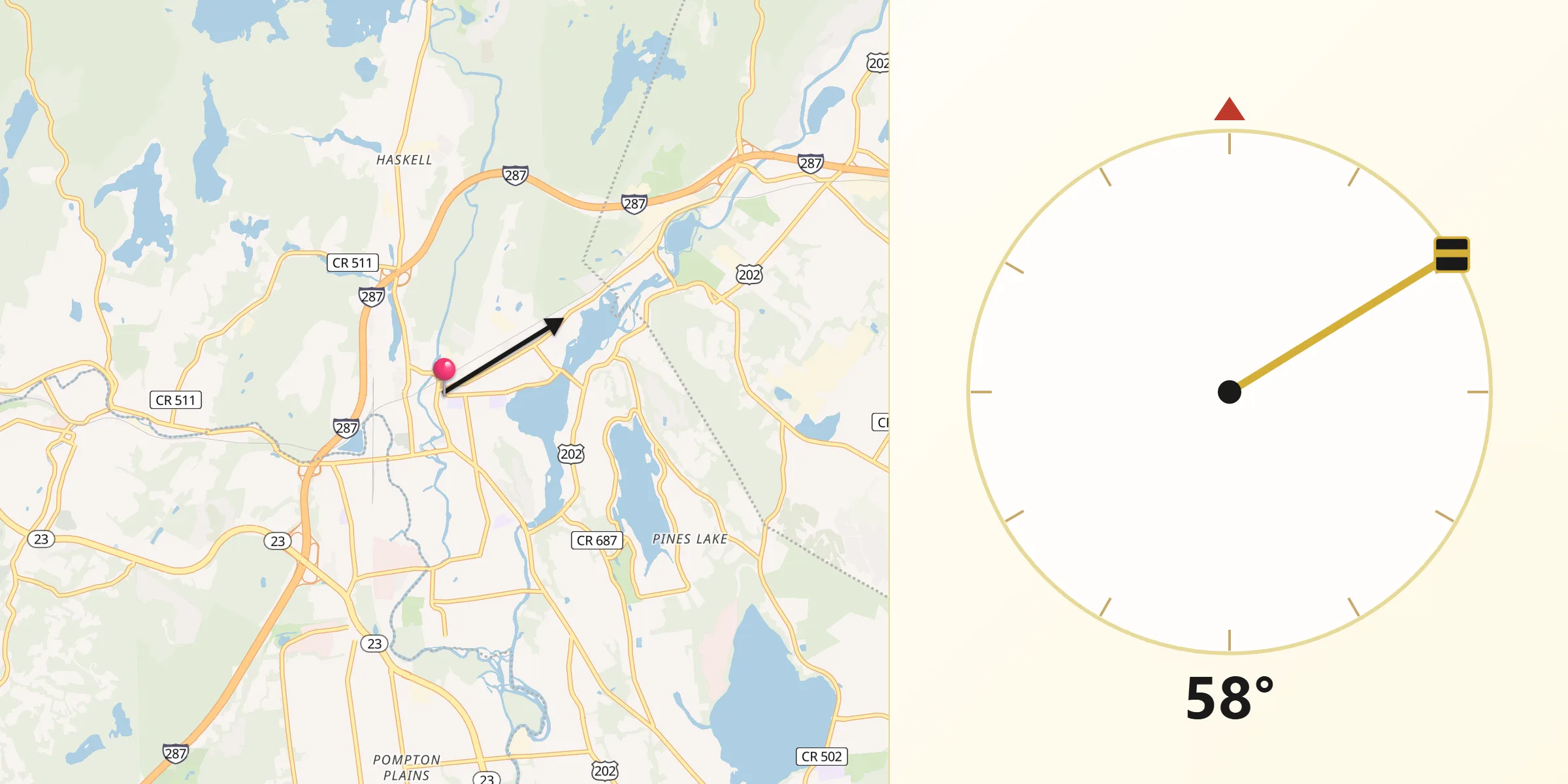Qibla Direction from Pompton Lakes