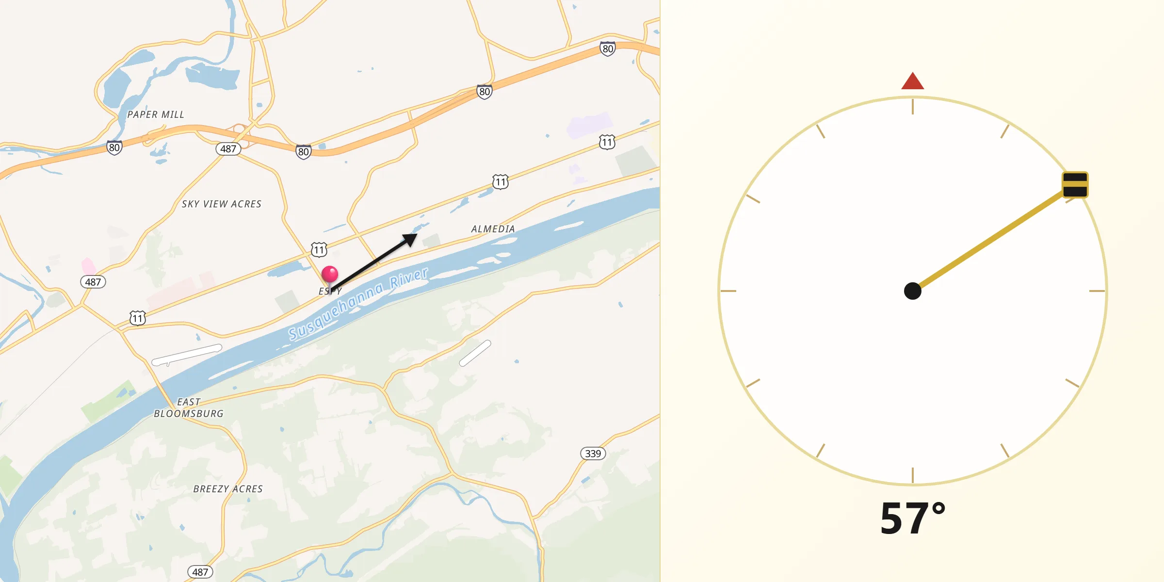 Qibla Direction from Espy