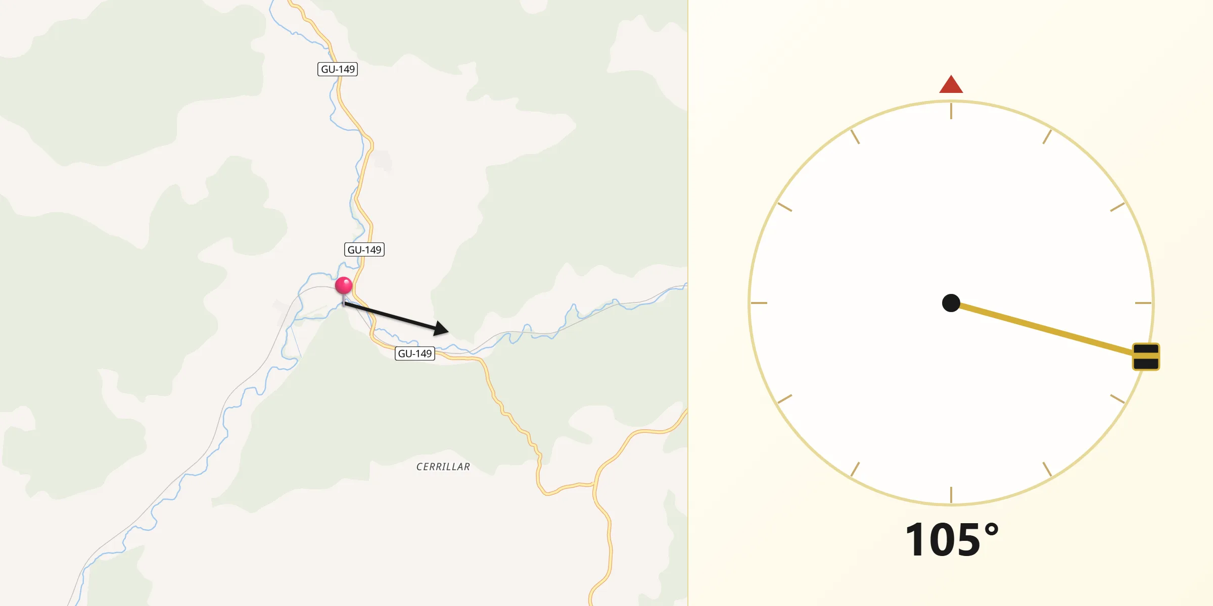 Dirección de la Qibla desde Baides