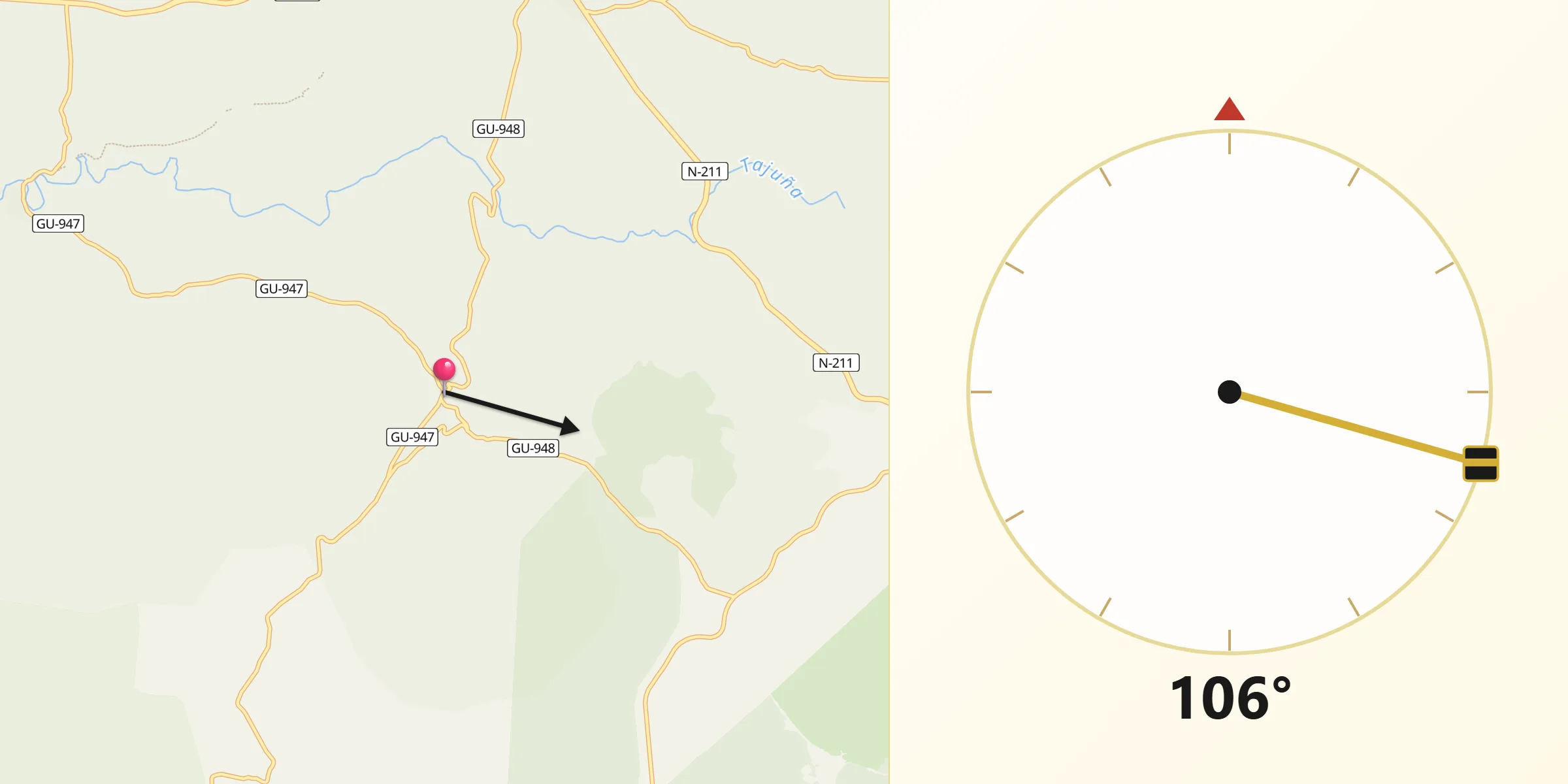 Dirección de la Qibla desde Ciruelos del Pinar