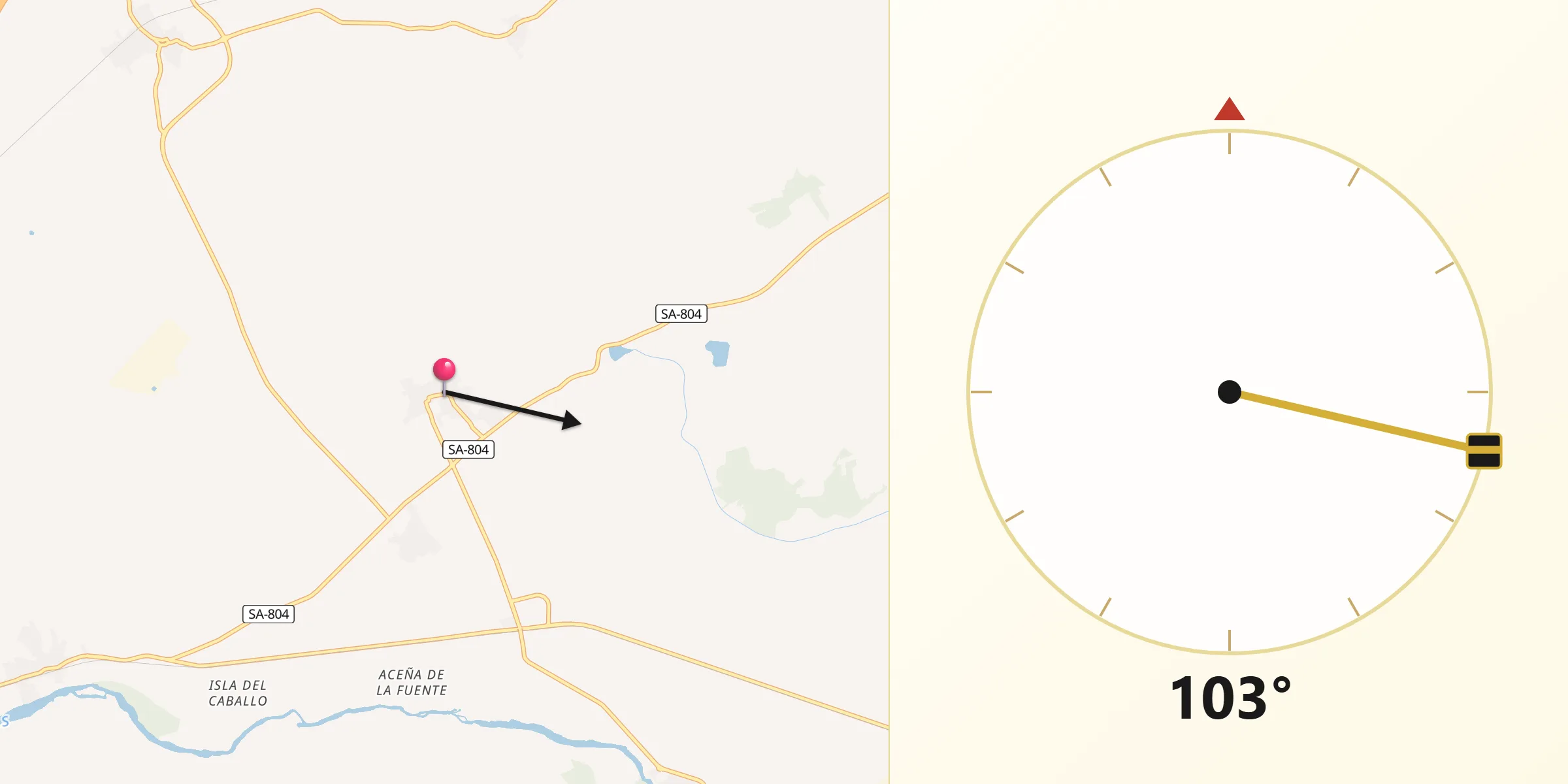 Dirección de la Qibla desde Aldearrubia