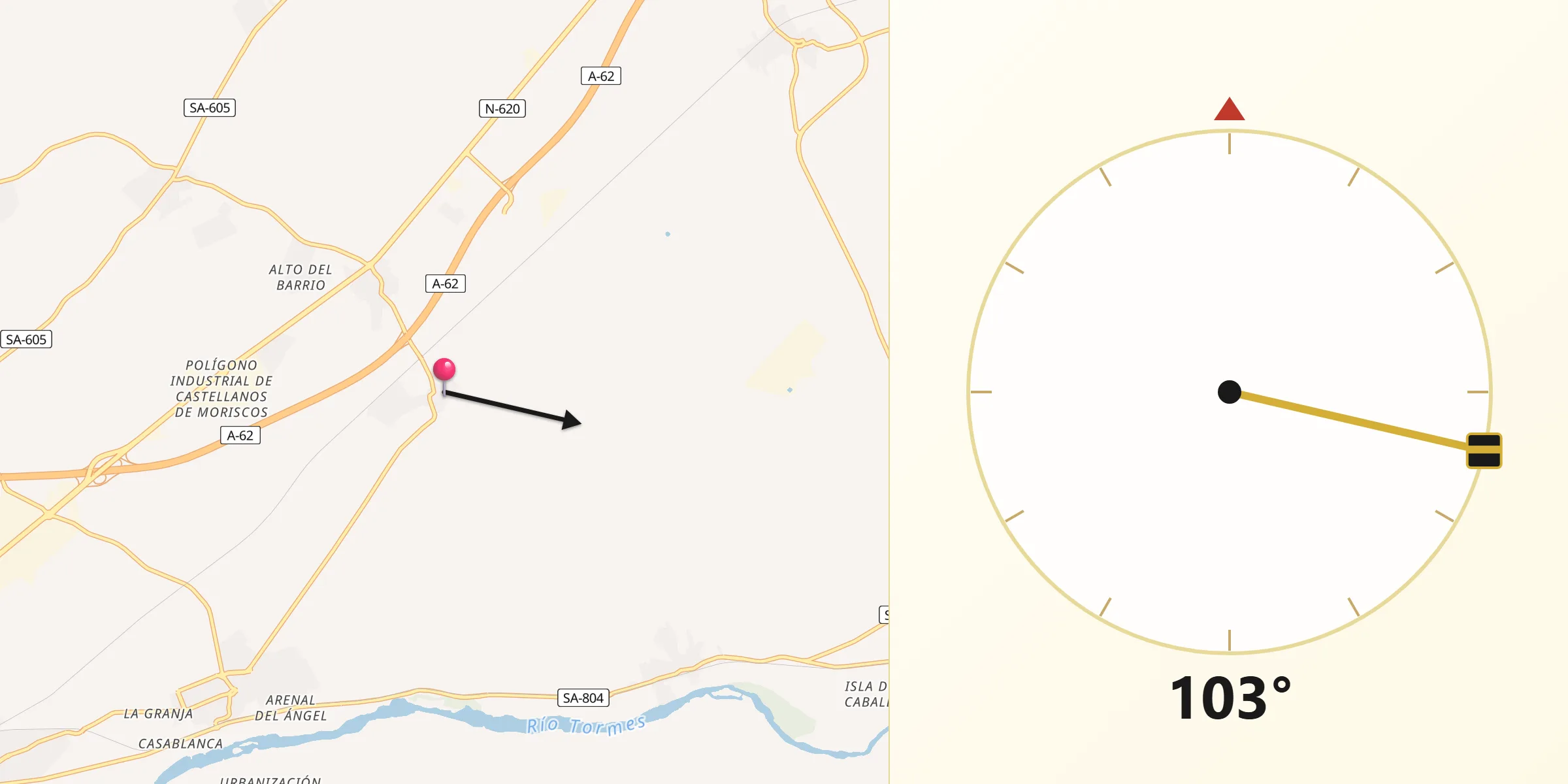 Dirección de la Qibla desde Moriscos