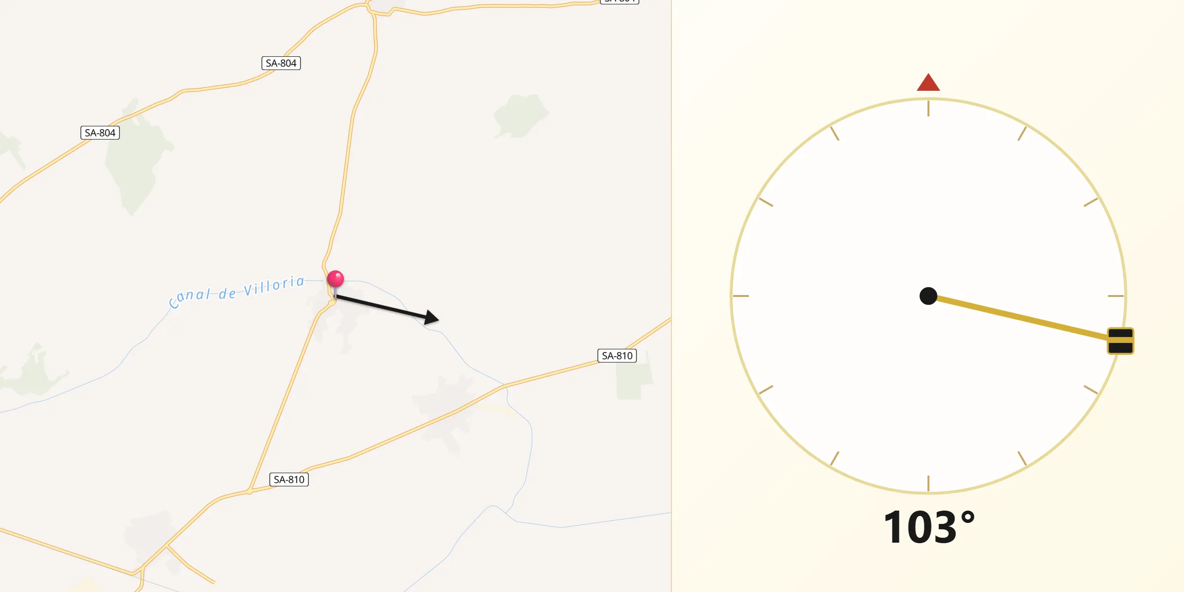 Dirección de la Qibla desde Villoruela
