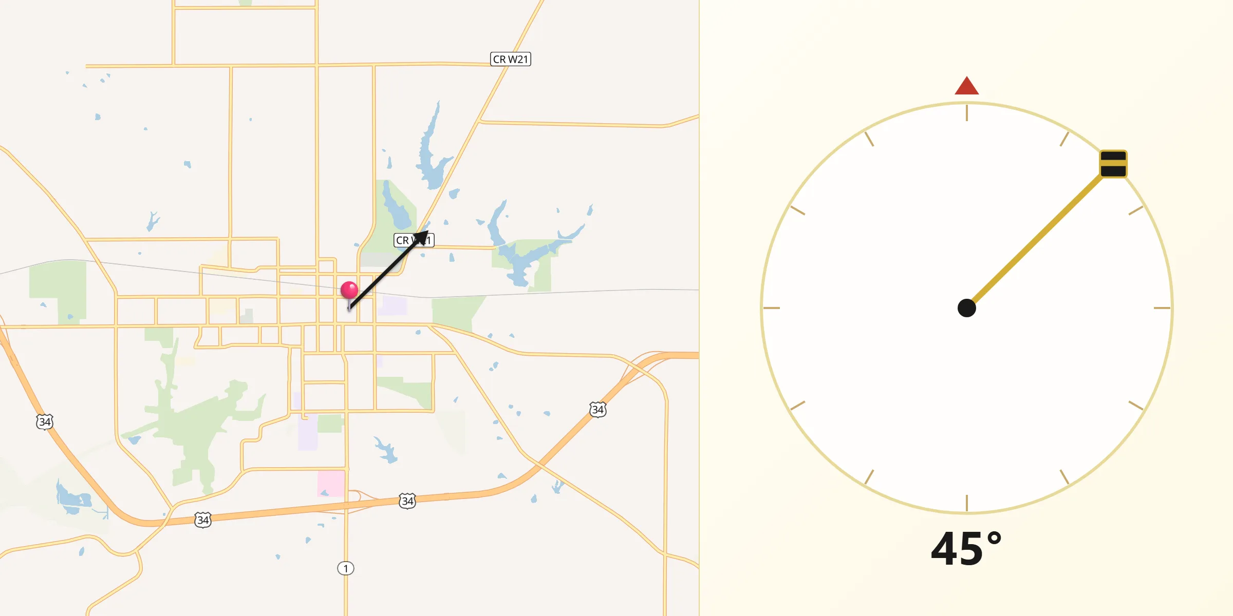 Dirección de la Qibla desde Fairfield