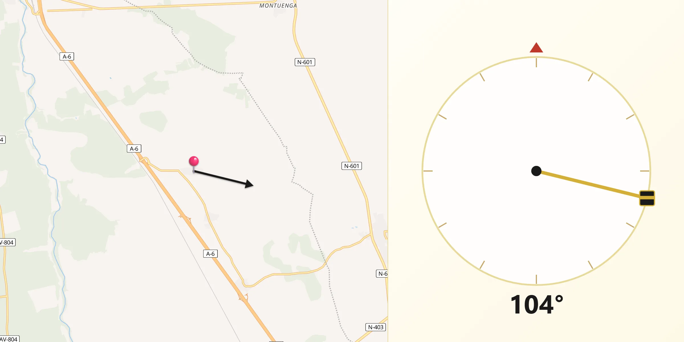 Dirección de la Qibla desde Espinosa de los Caballeros