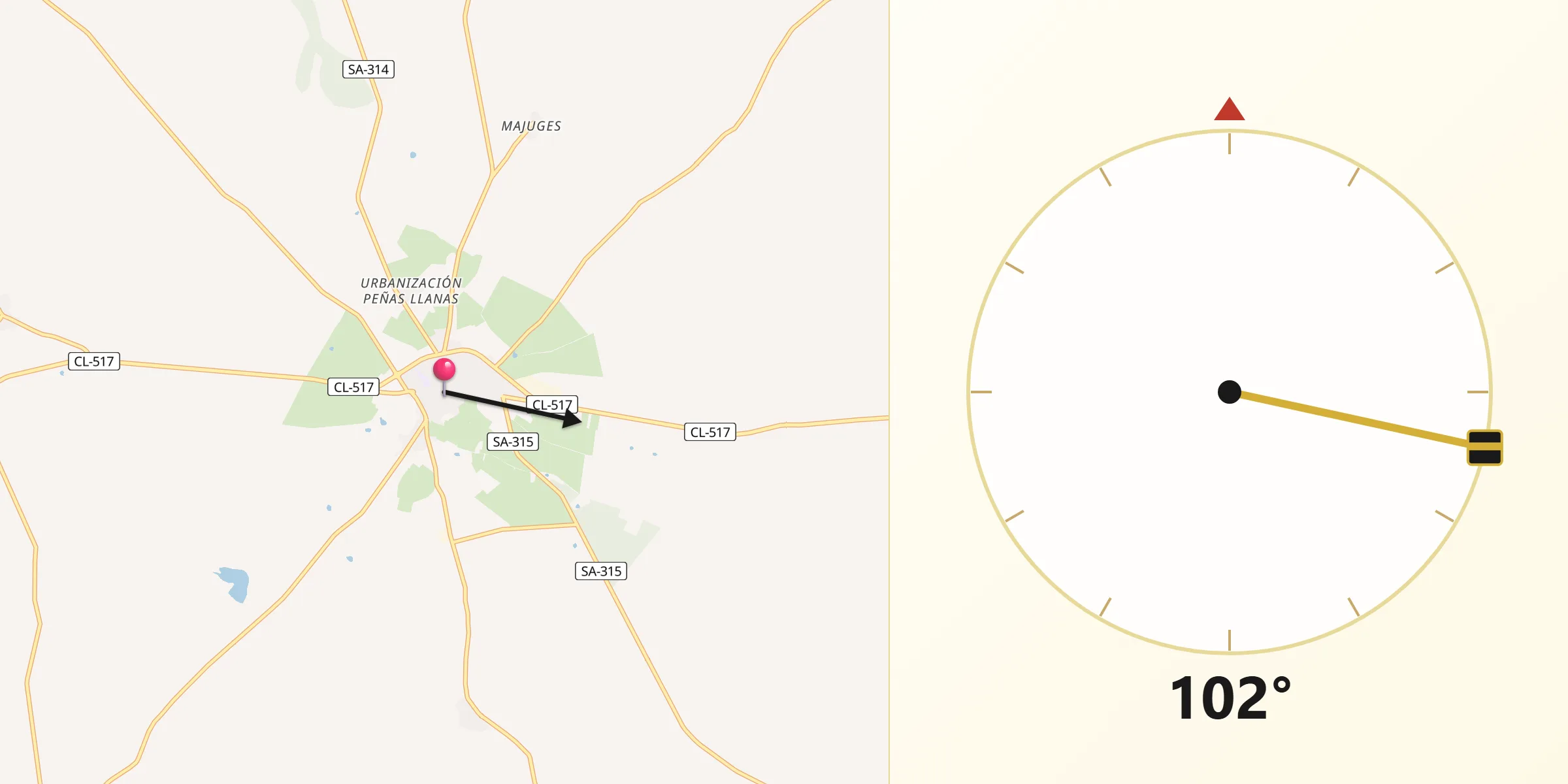 Dirección de la Qibla desde Vitigudino