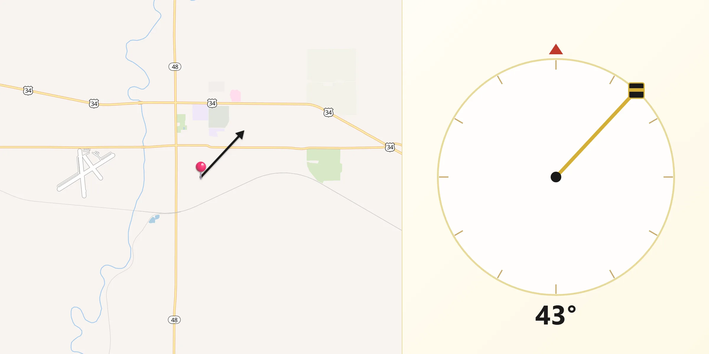 Qibla Direction from Red Oak
