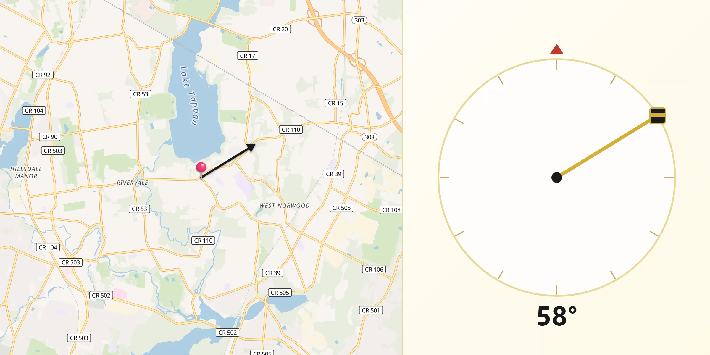 Qibla Direction from Old Tappan