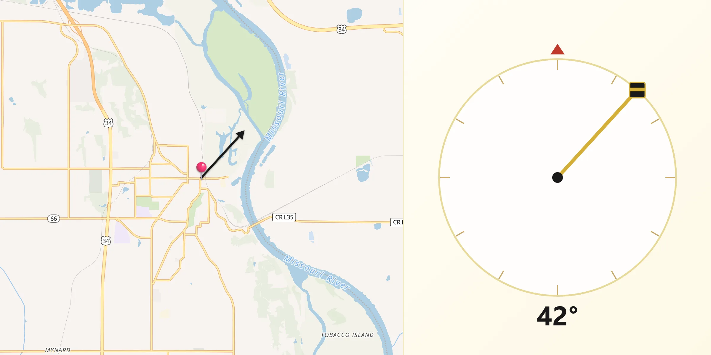 Qibla Direction from Plattsmouth