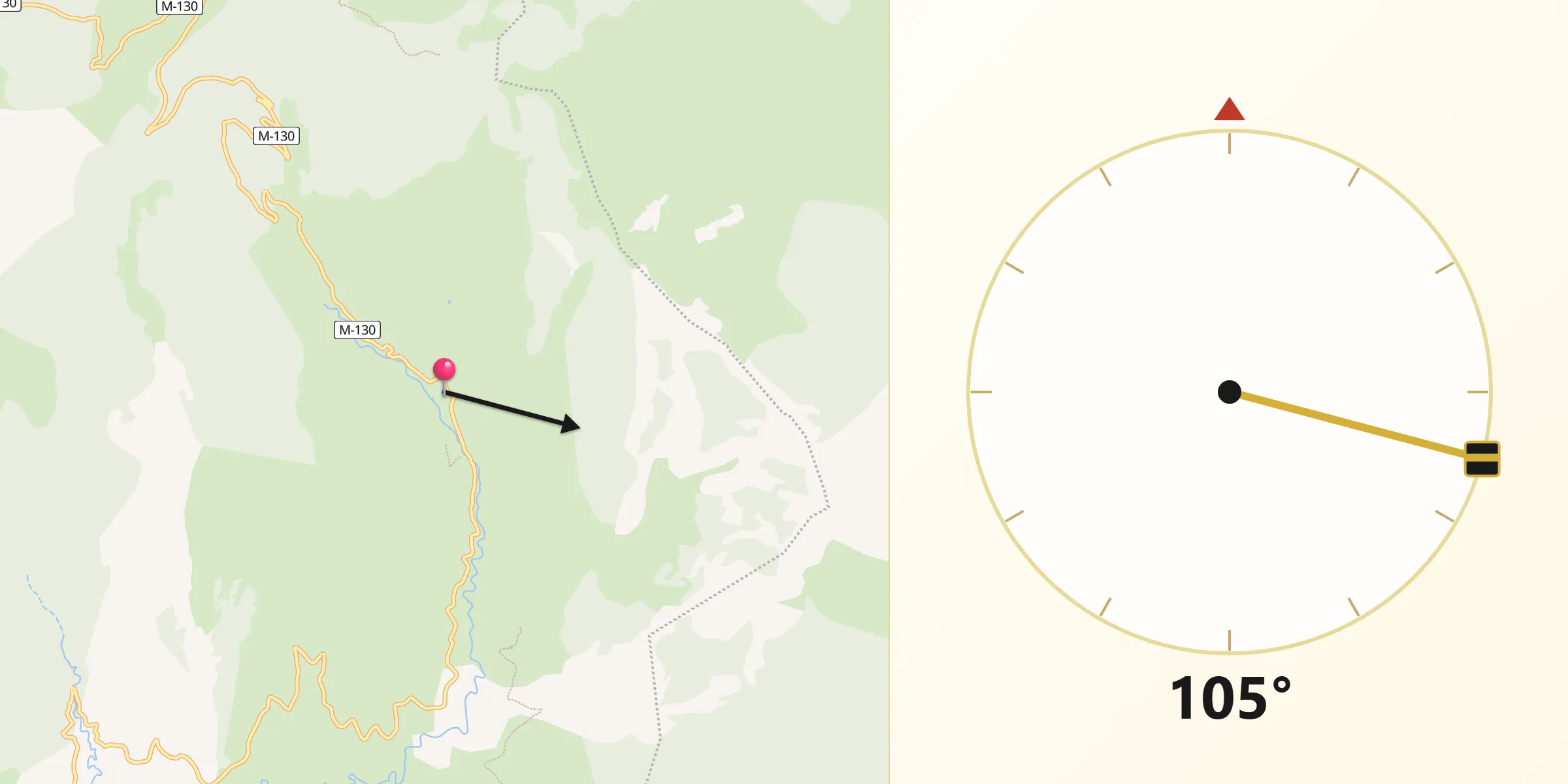 Dirección de la Qibla desde Puebla de la Sierra