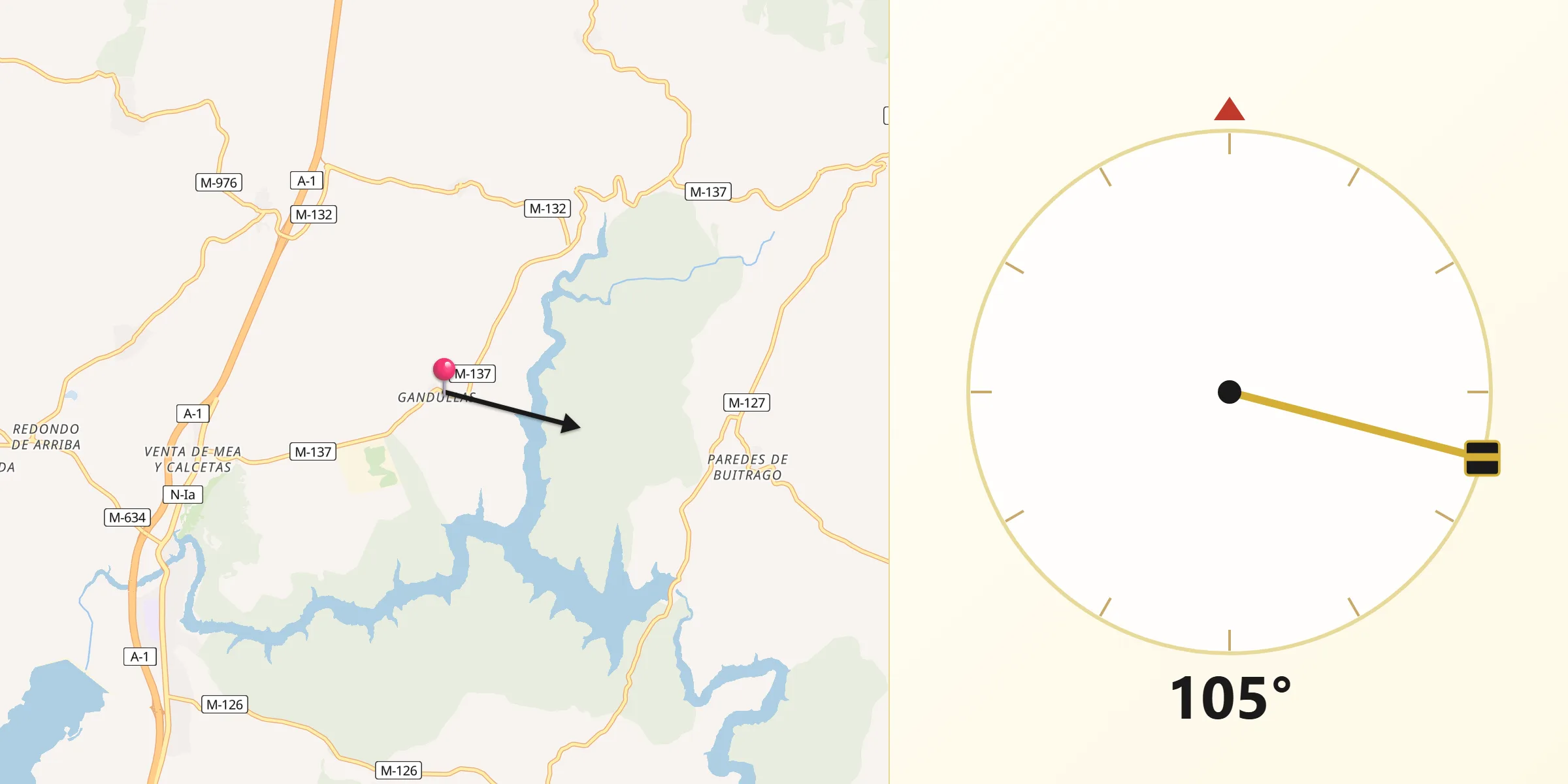 Dirección de la Qibla desde Piñuécar-Gandullas
