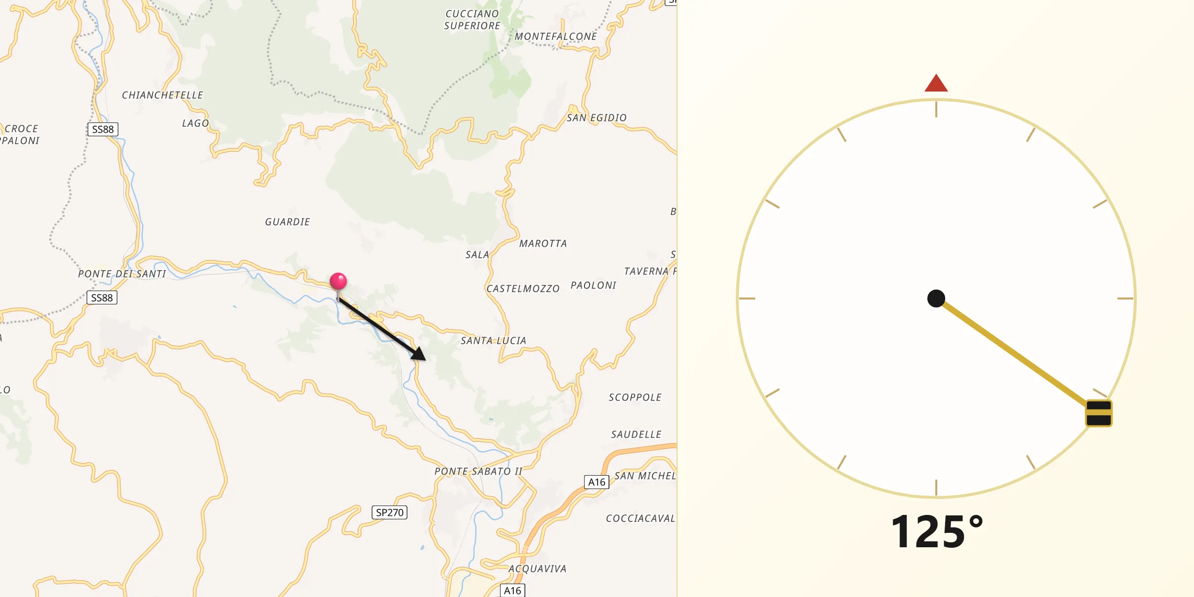 Direzione della Qibla da Tufo