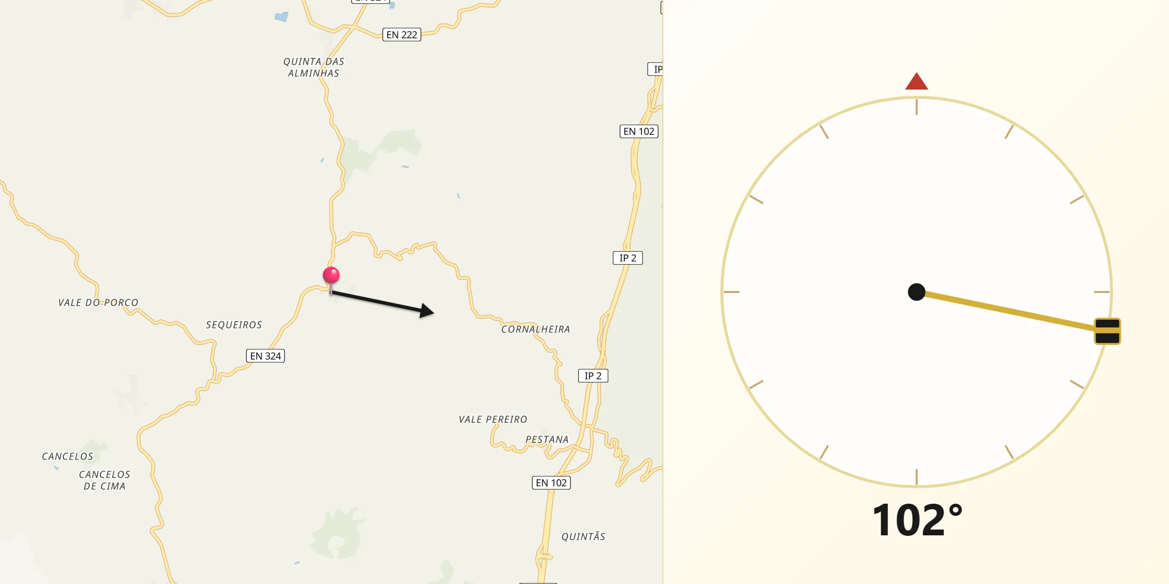 Direção da Qibla a partir de Fonte Longa