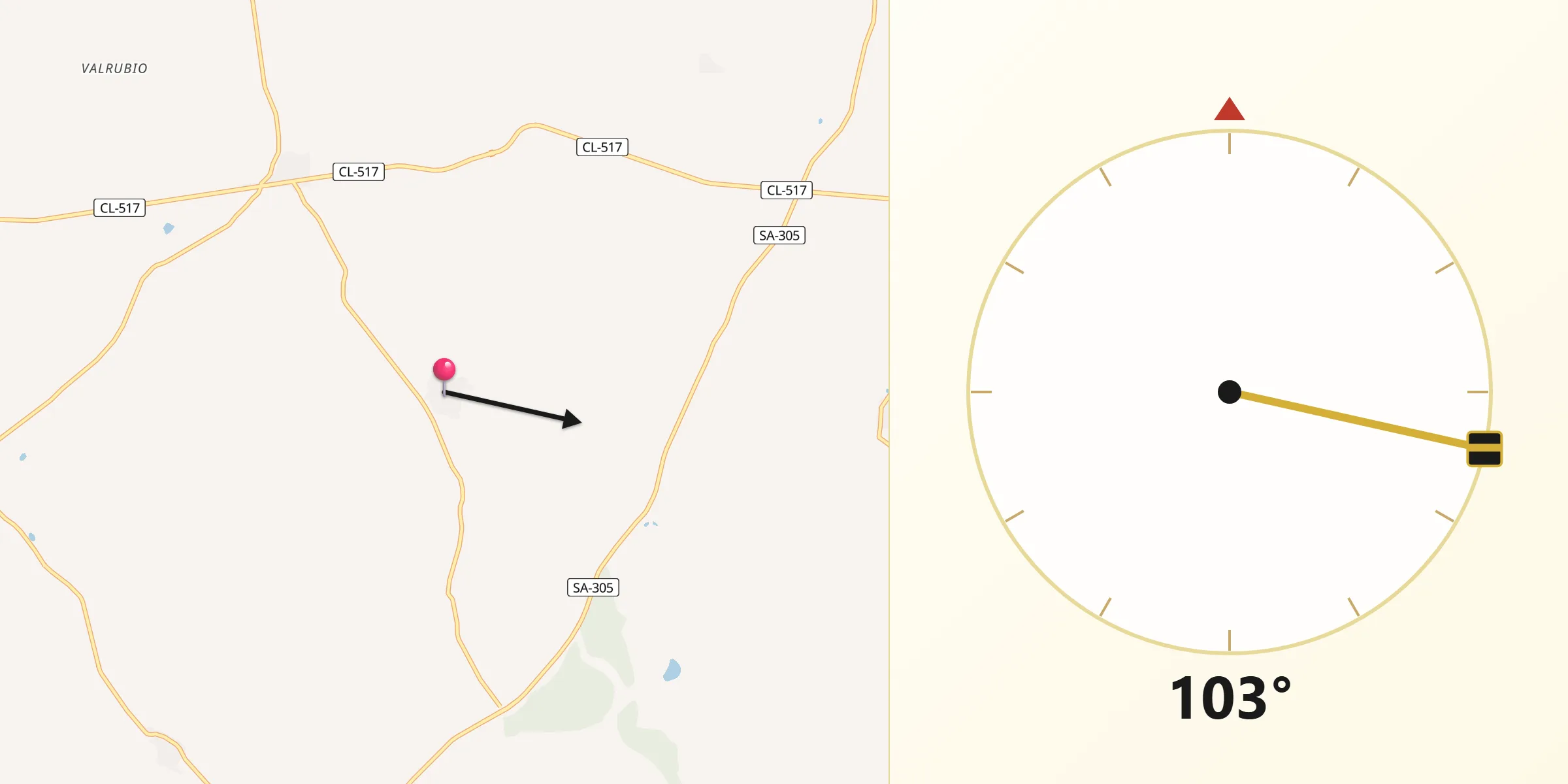 Dirección de la Qibla desde Encina de San Silvestre