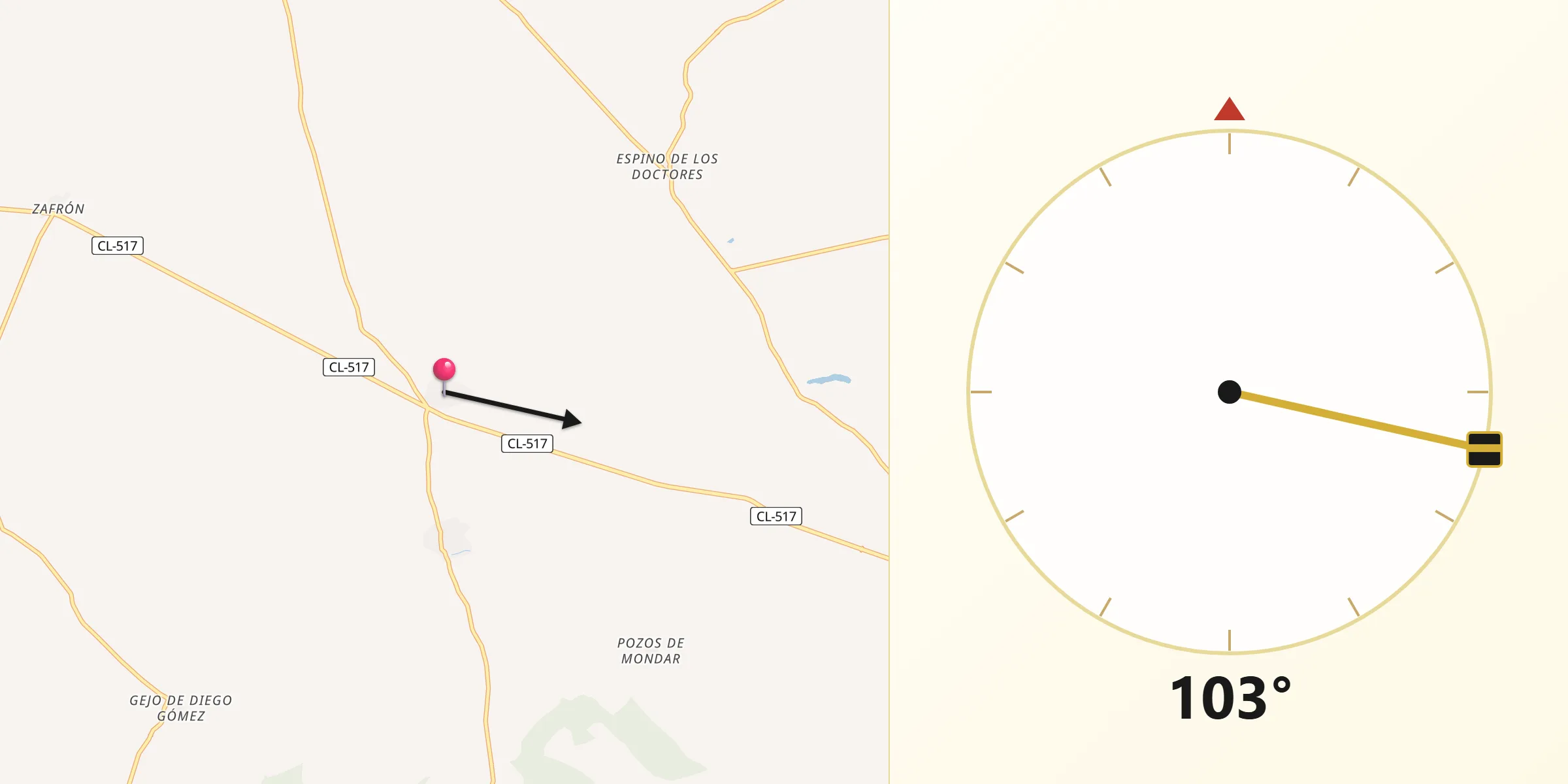 Dirección de la Qibla desde Villarmayor