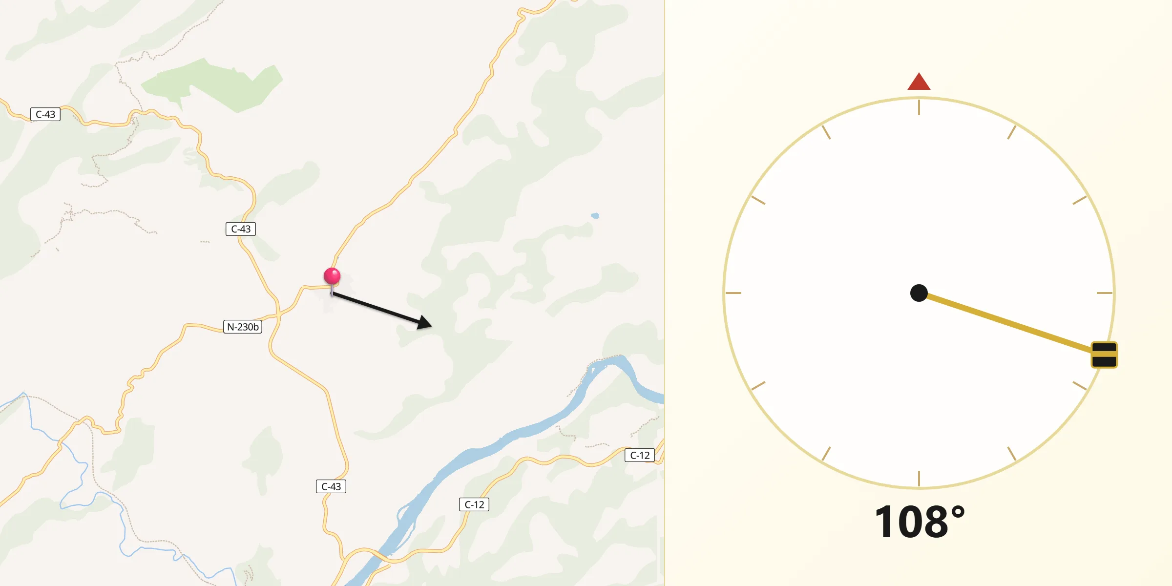 Dirección de la Qibla desde Pinell de Brai