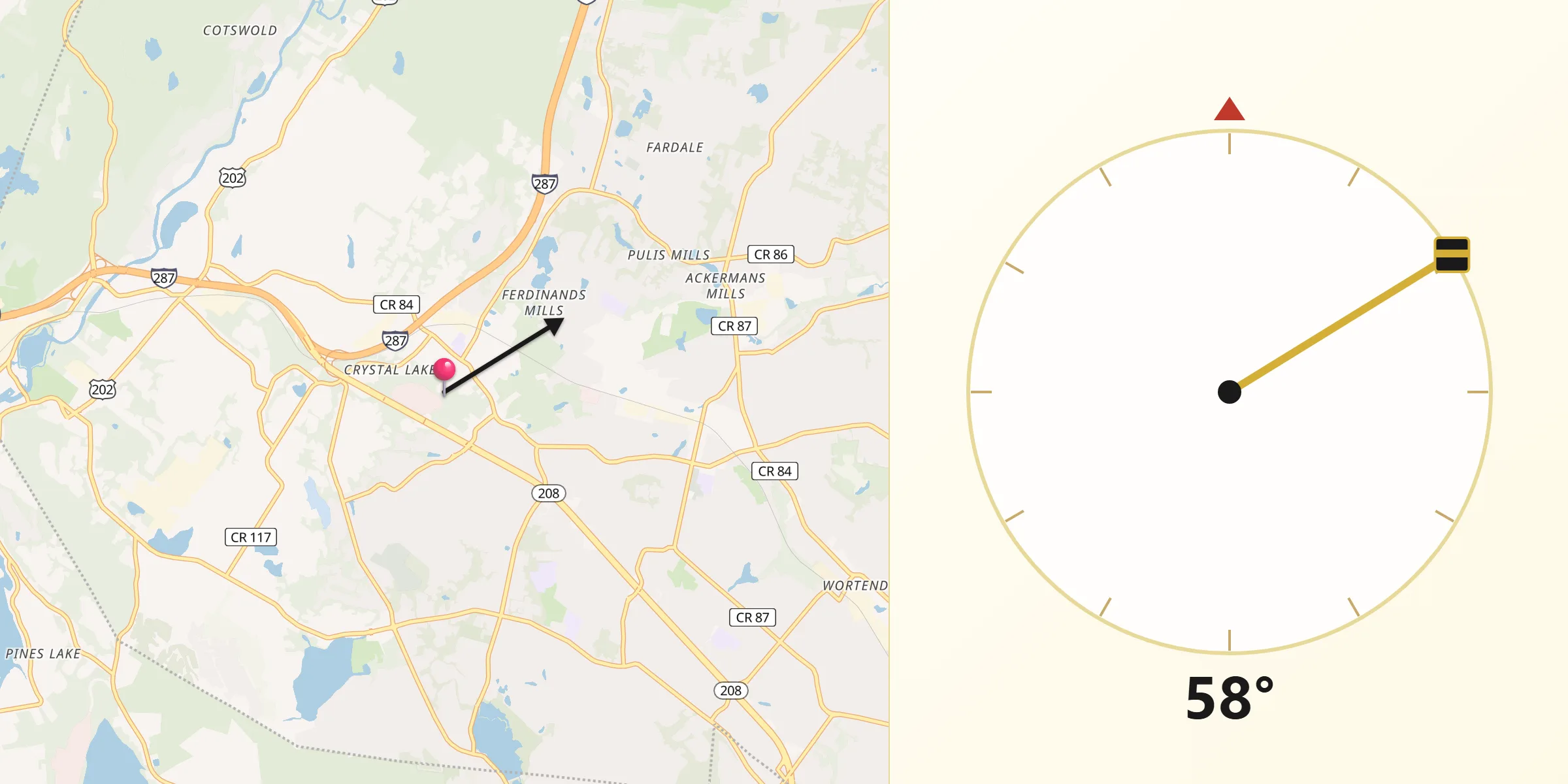 Qibla Direction from Franklin Lakes