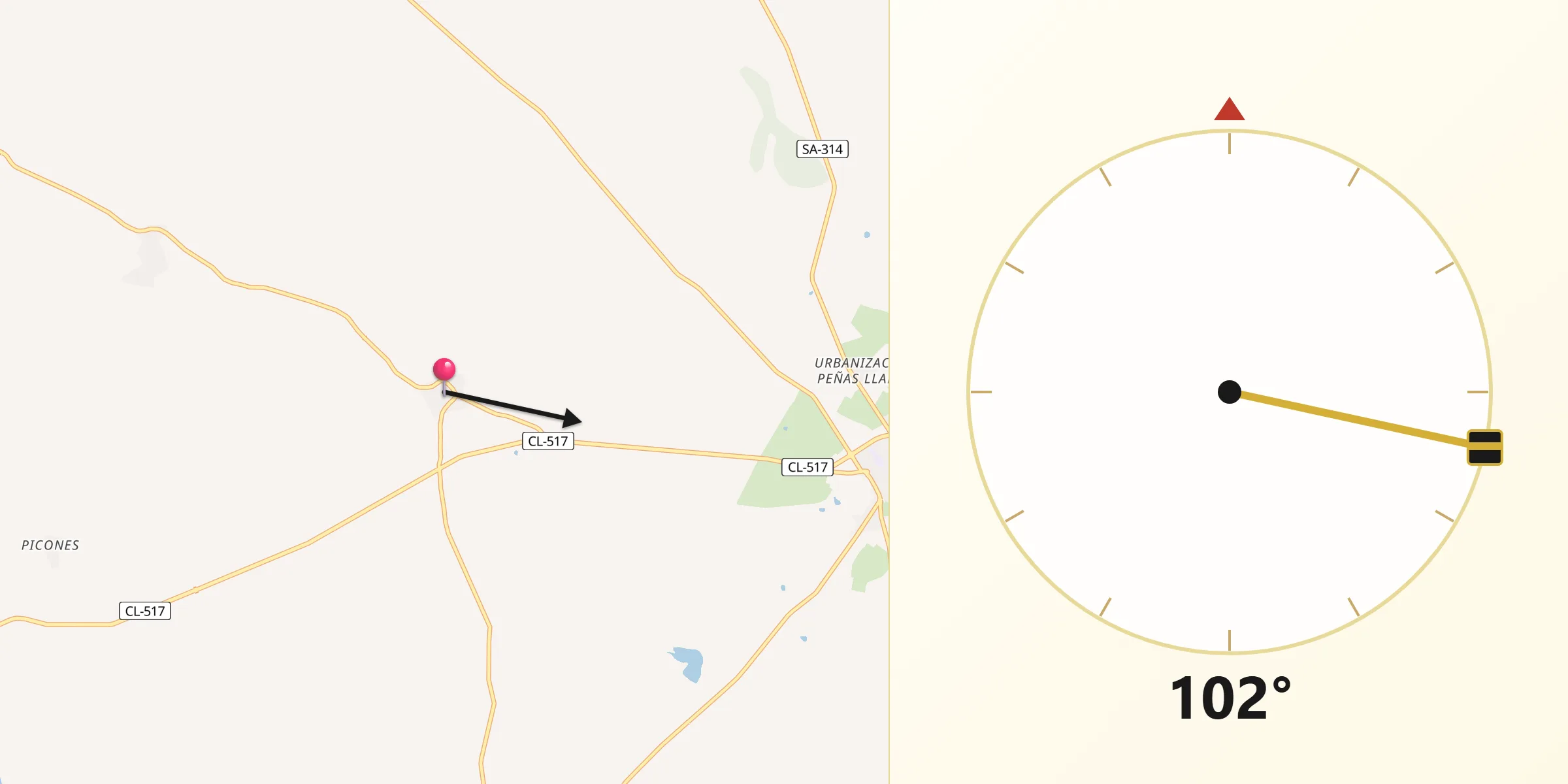 Dirección de la Qibla desde Guadramiro