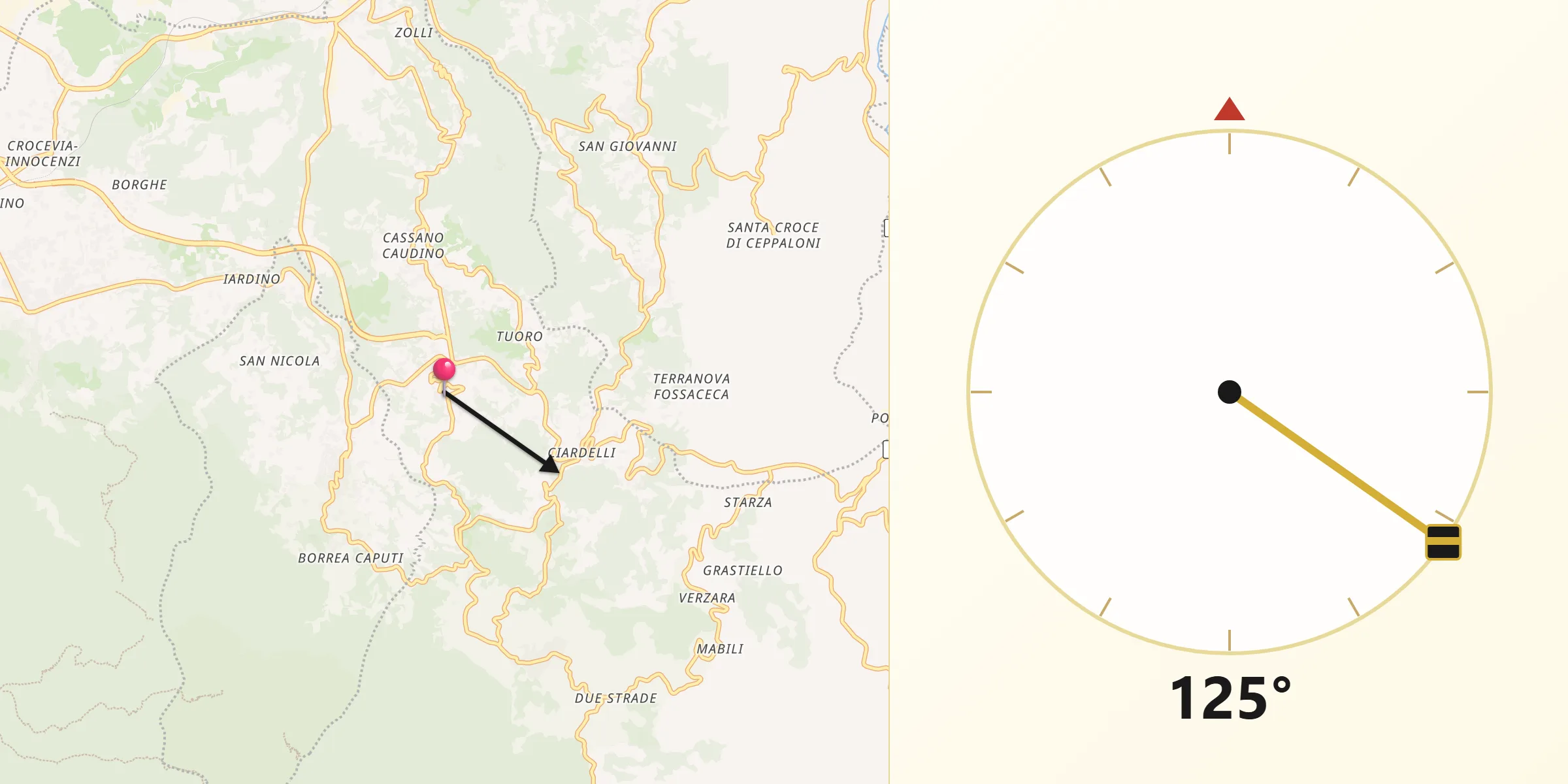 Direzione della Qibla da Roccabascerana