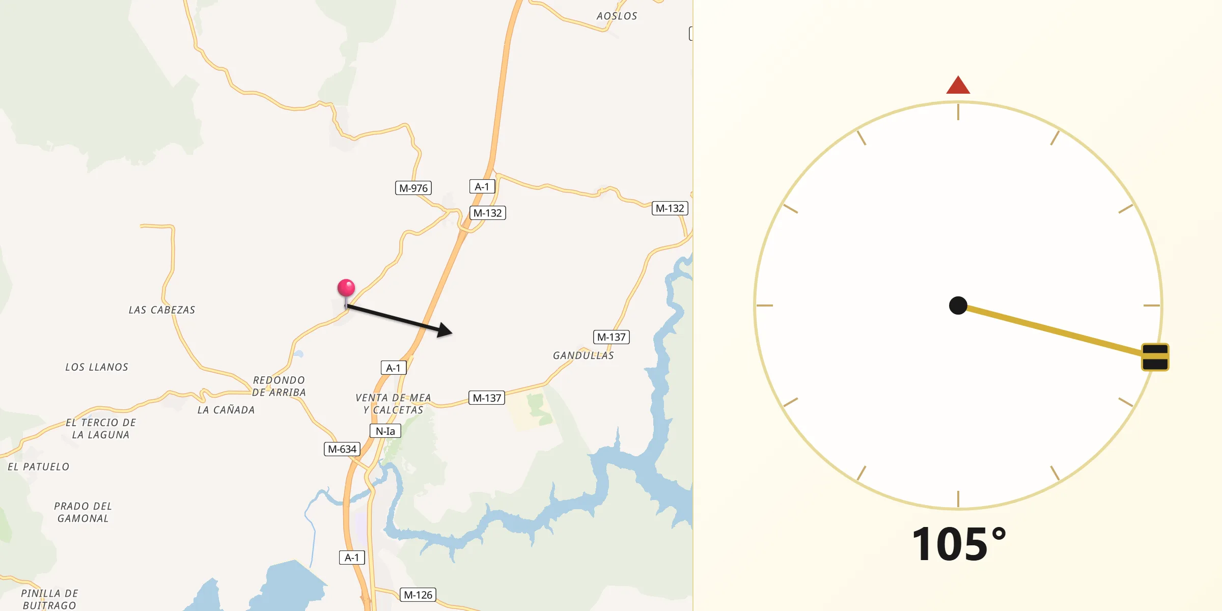 Dirección de la Qibla desde Gascones