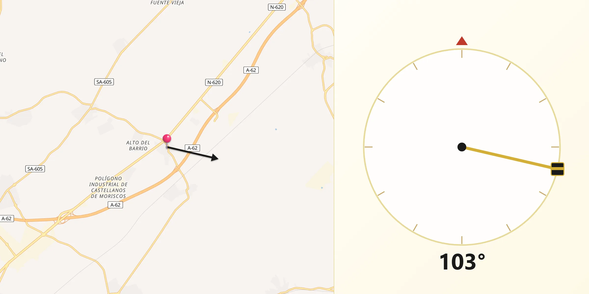 Dirección de la Qibla desde Castellanos de Moriscos