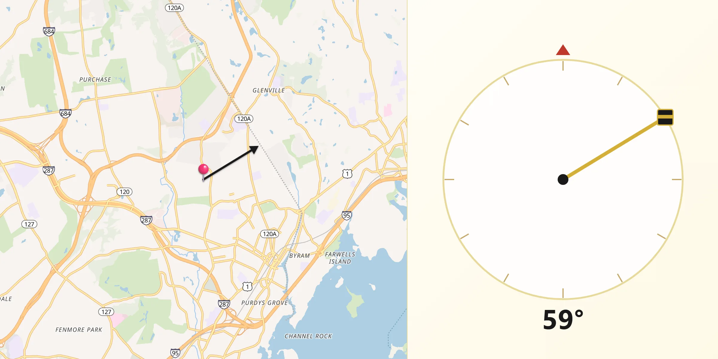 Qibla Direction from Rye Brook
