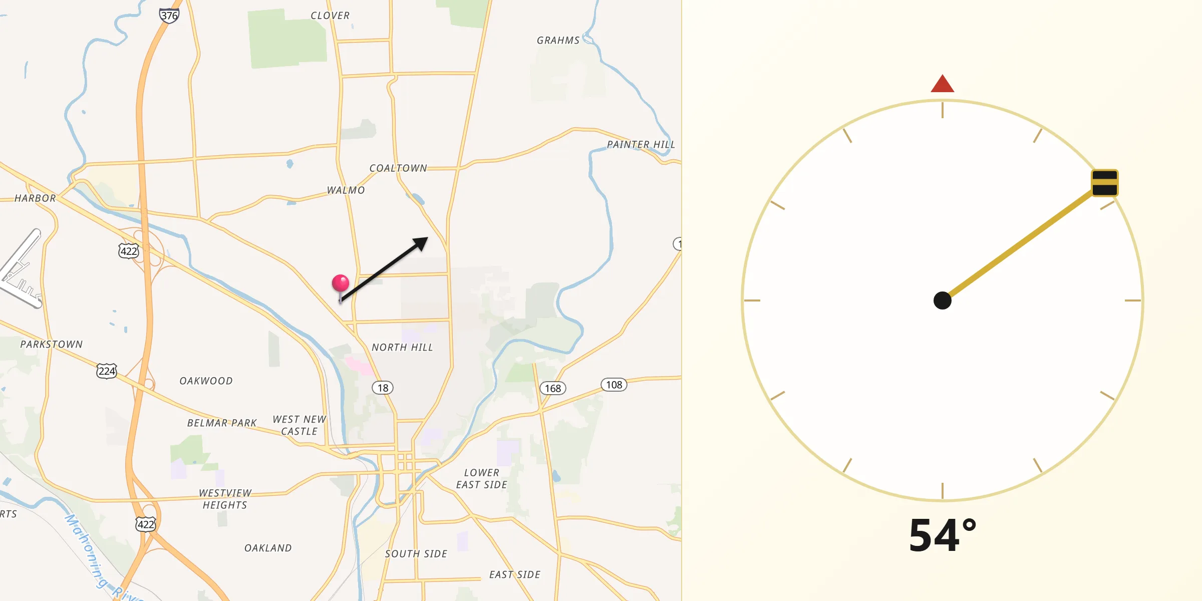 Qibla Direction from New Castle Northwest
