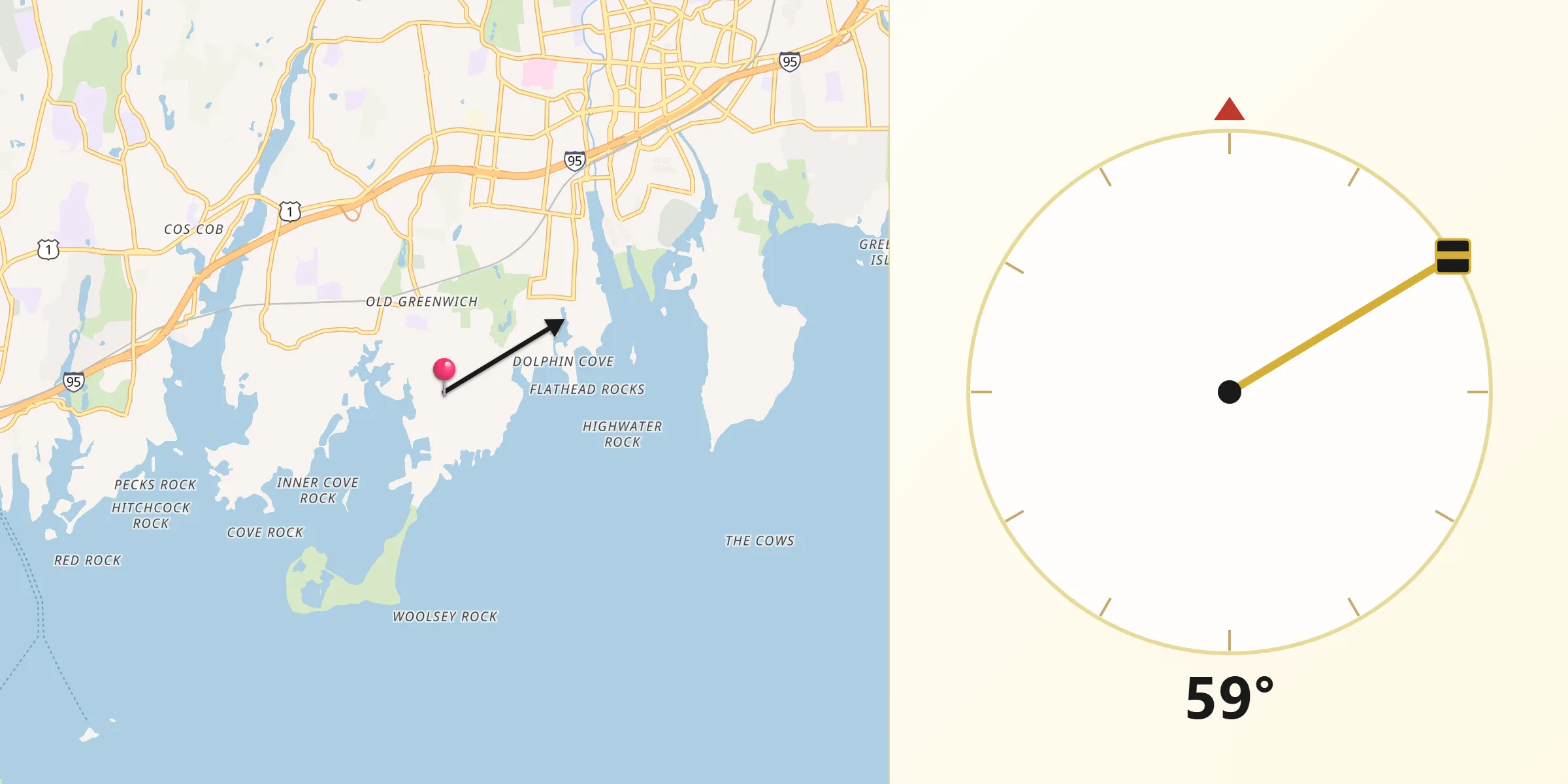 Qibla Direction from Old Greenwich