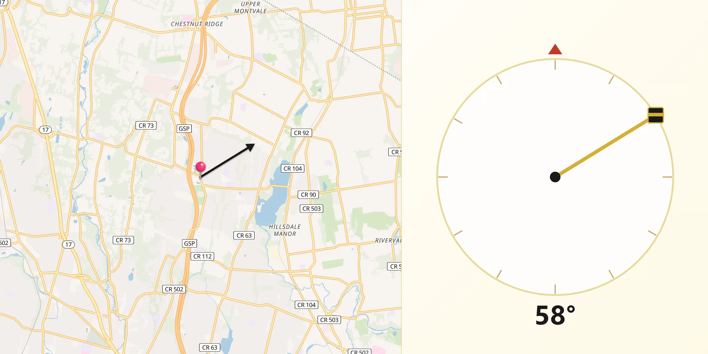 Qibla Direction from Woodcliff Lake