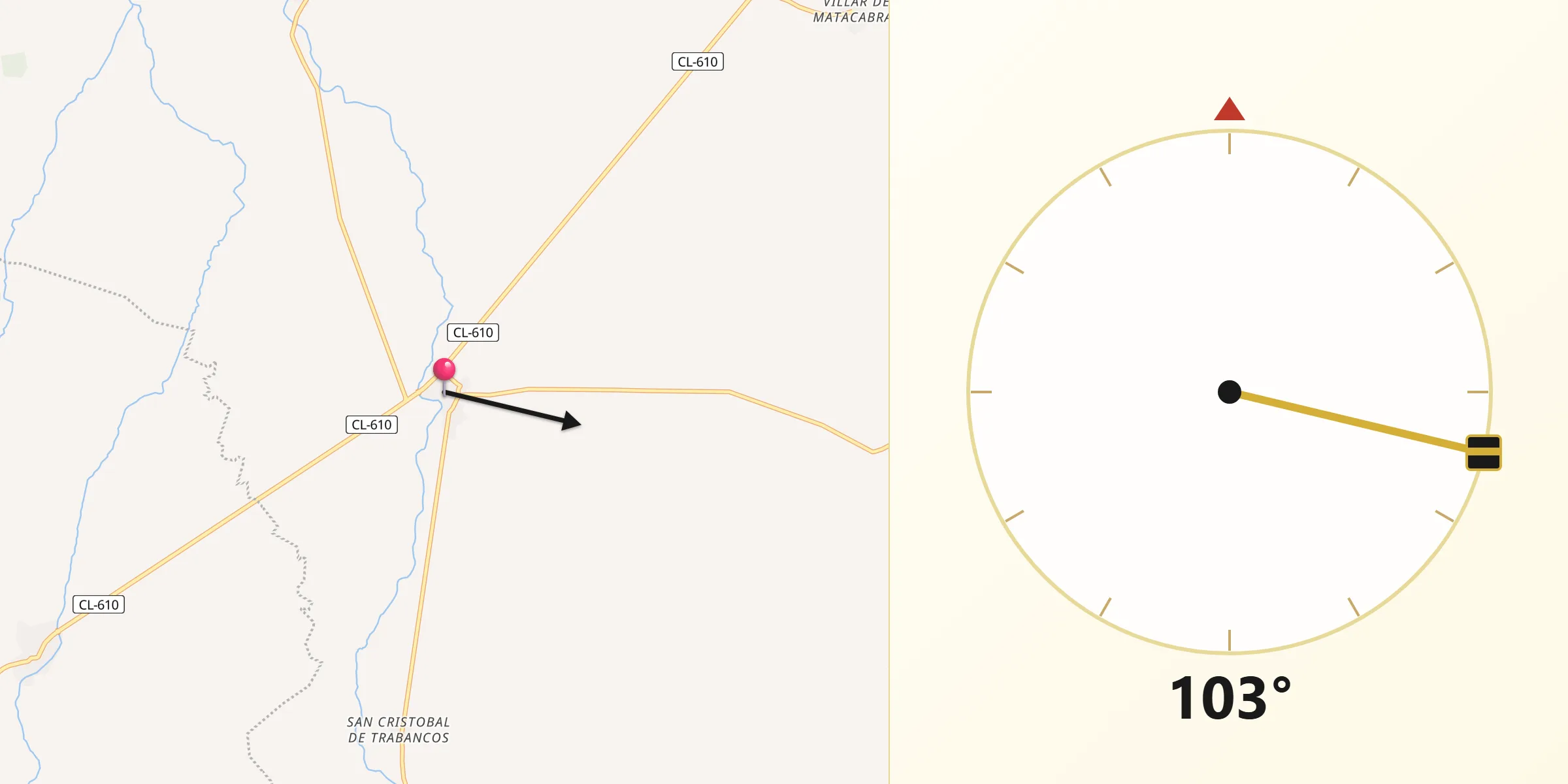 Dirección de la Qibla desde Rasueros