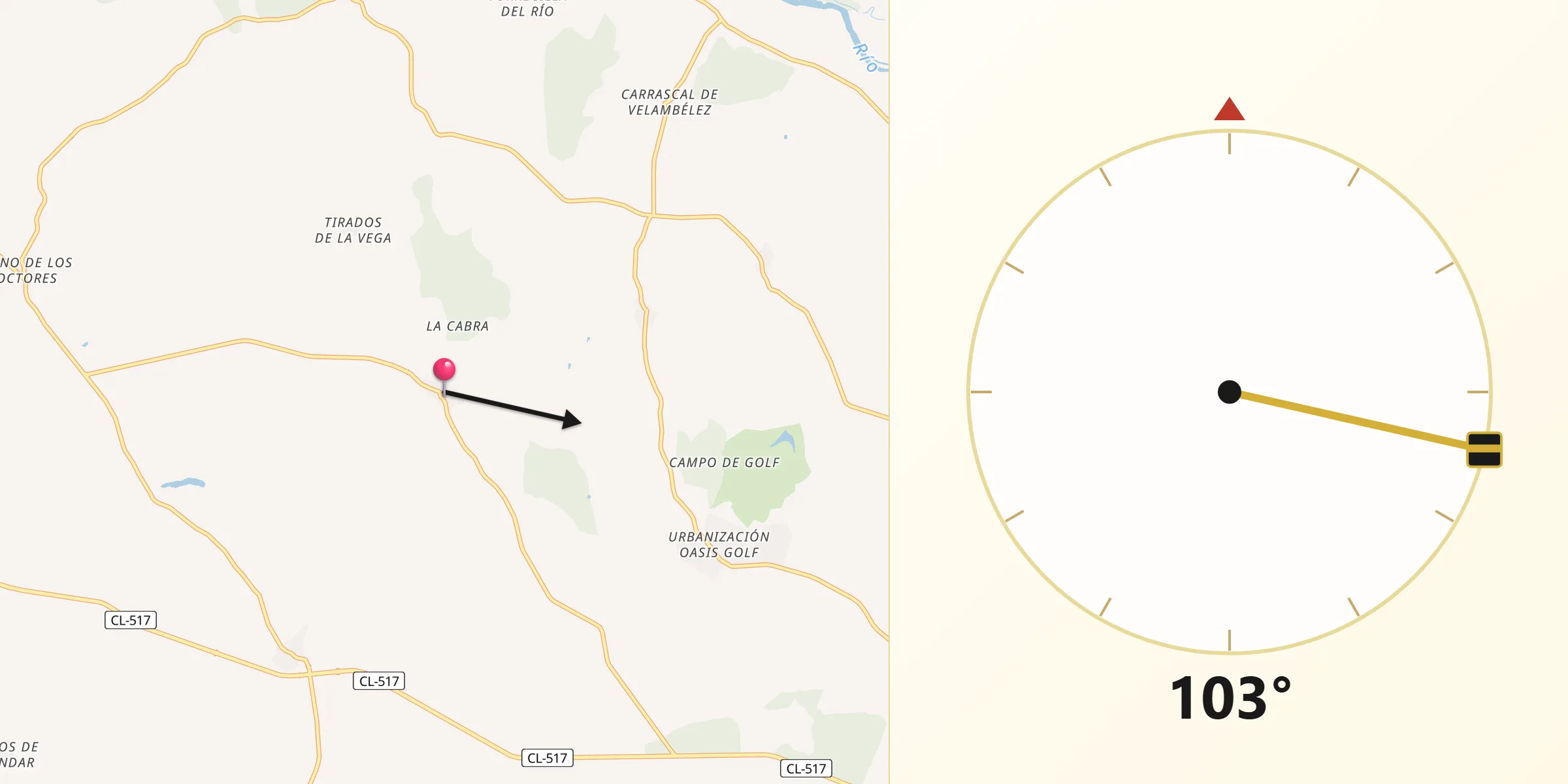 Dirección de la Qibla desde Vega de Tirados
