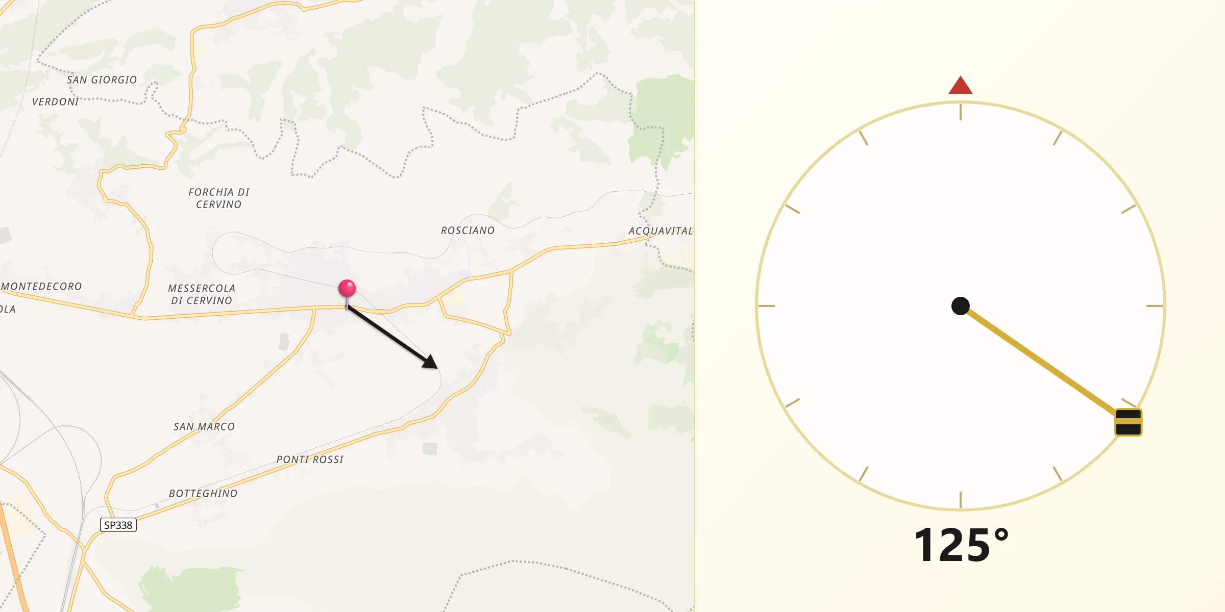 Direzione della Qibla da Santa Maria A Vico
