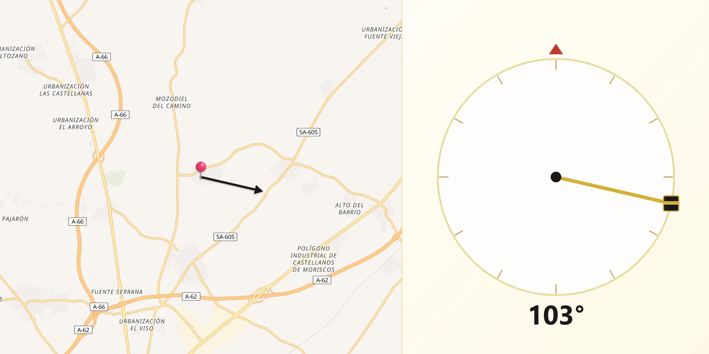 Dirección de la Qibla desde Monterrubio de Armuña